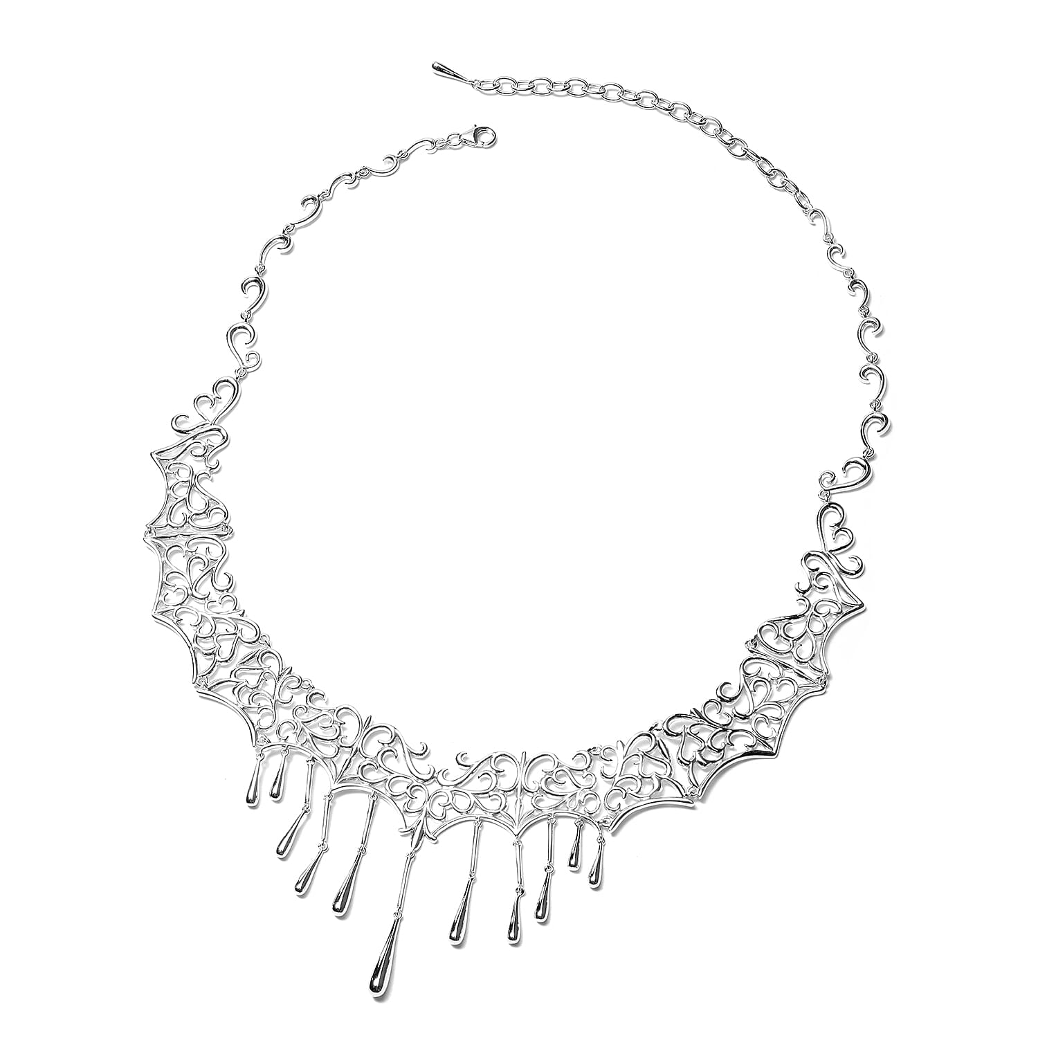 LucyQ Victorian Era Lace Collection - Rhodium Overlay Sterling Silver Drip Necklace (Size 18 with 4 inch Extender)