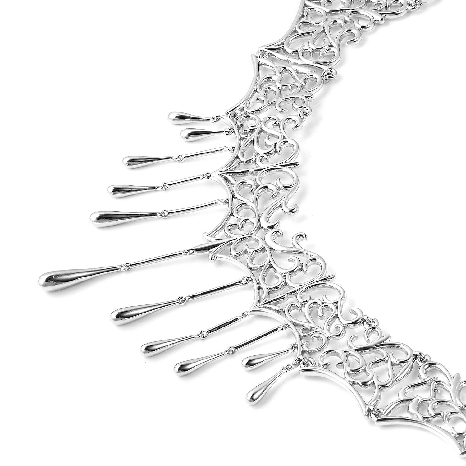 LucyQ Victorian Era Lace Collection - Rhodium Overlay Sterling Silver Drip Necklace (Size 18 with 4 inch Extender)