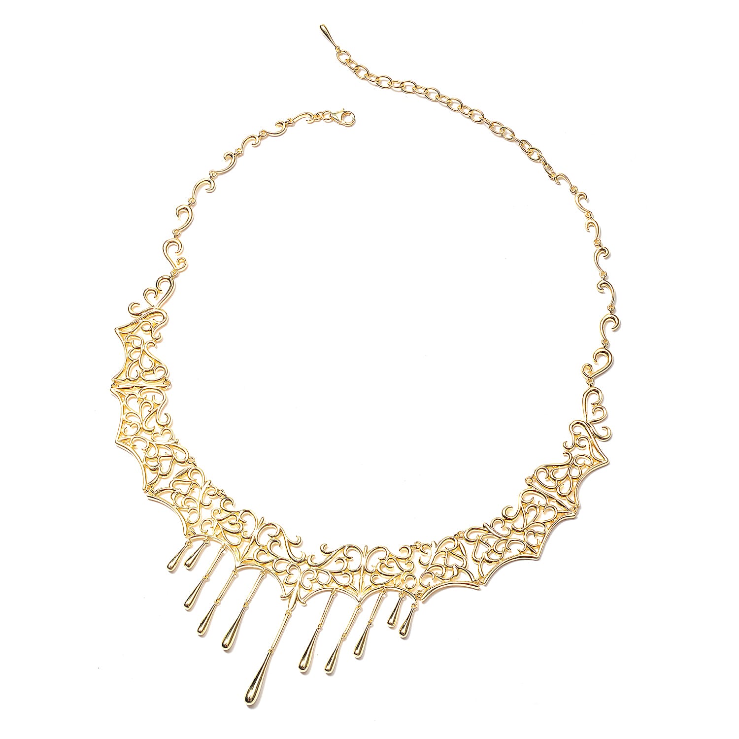 LucyQ Victorian Era Lace Collection - Yellow Gold Overlay Sterling Silver Drip Necklace (Size 18 with 4 inch Extender), Silver wt 68.00 Gms