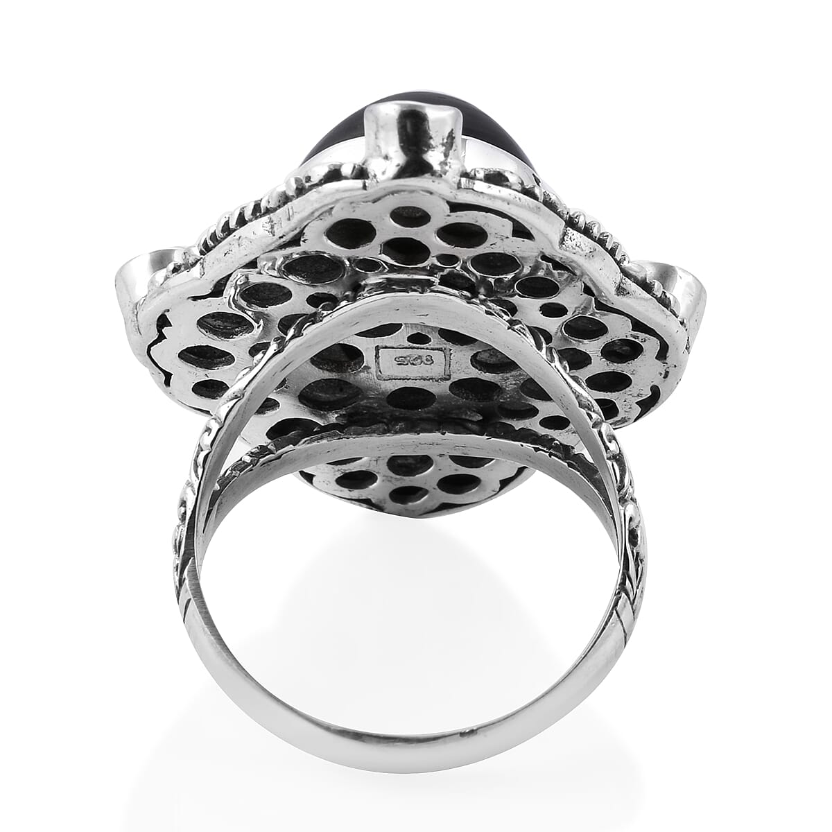 Royal Bali Collection - Black Star Diopside (Ovl 20x15 mm), Citrine Ring in Sterling Silver 25.85 Ct, Silver wt 12.00 Gms