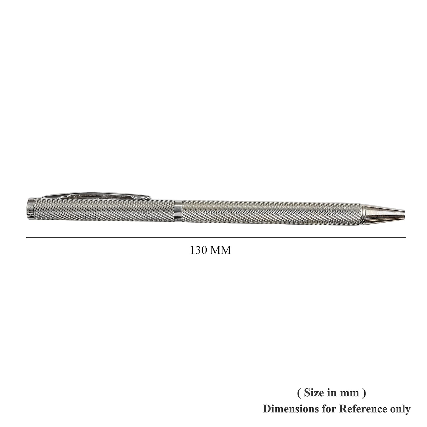 25 Single Cut Diamond Studded (0.12 ct.) Sterling Silver (10.0 Gms) Swirl Pattern Ball Pen with 1 Extra Refill in Black Colour Box