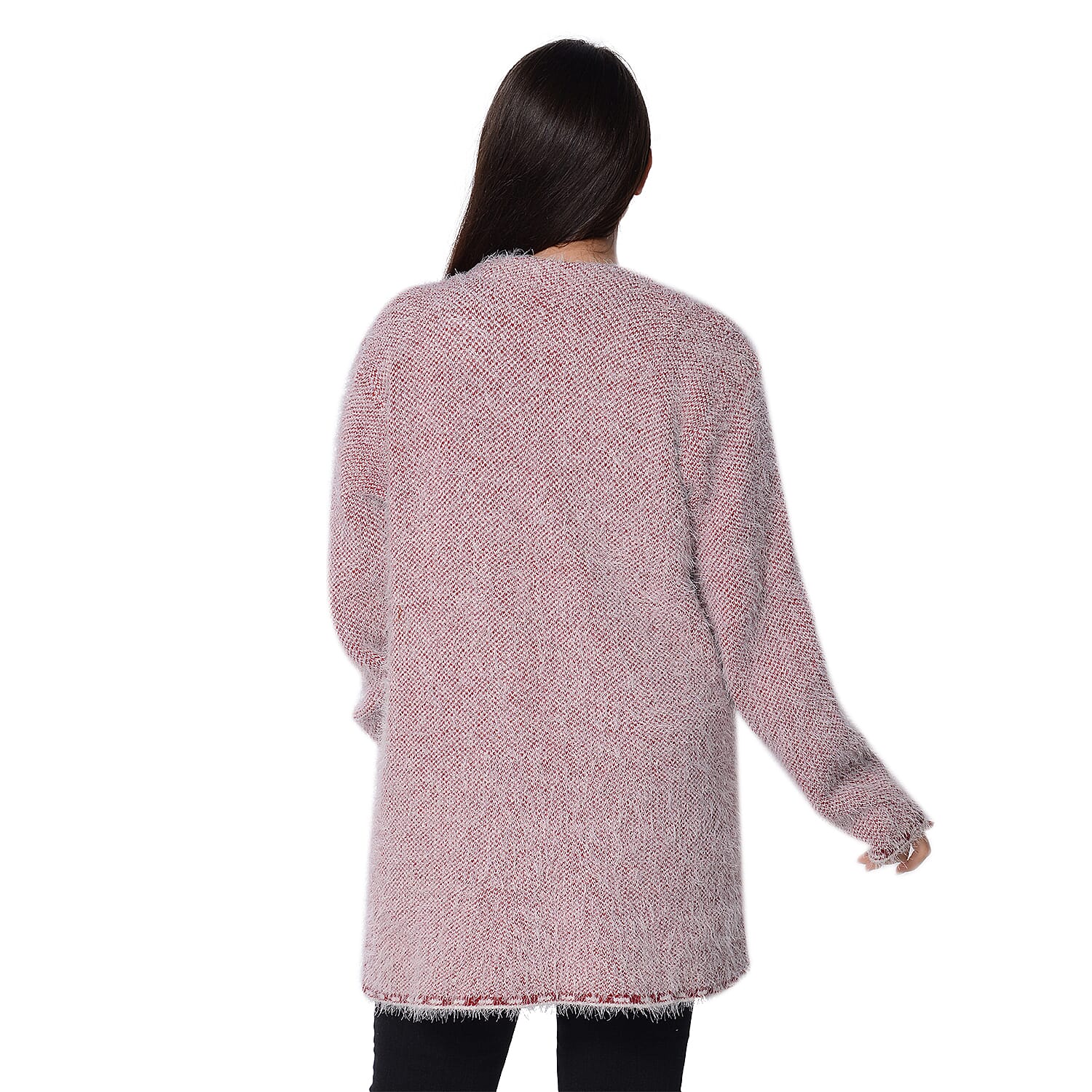 Soft and Smooth Winter Fret Pattern Sweater Coat with 2 Pockets (Size 53x79 Cm) - Red and White
