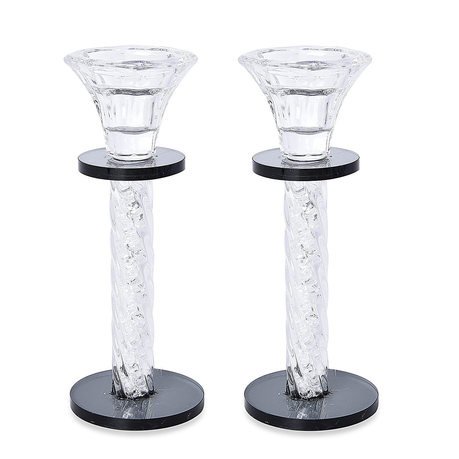 Set of 2 - Crystal Candle Holder with Black Circle (Size 17x6.5 cm)