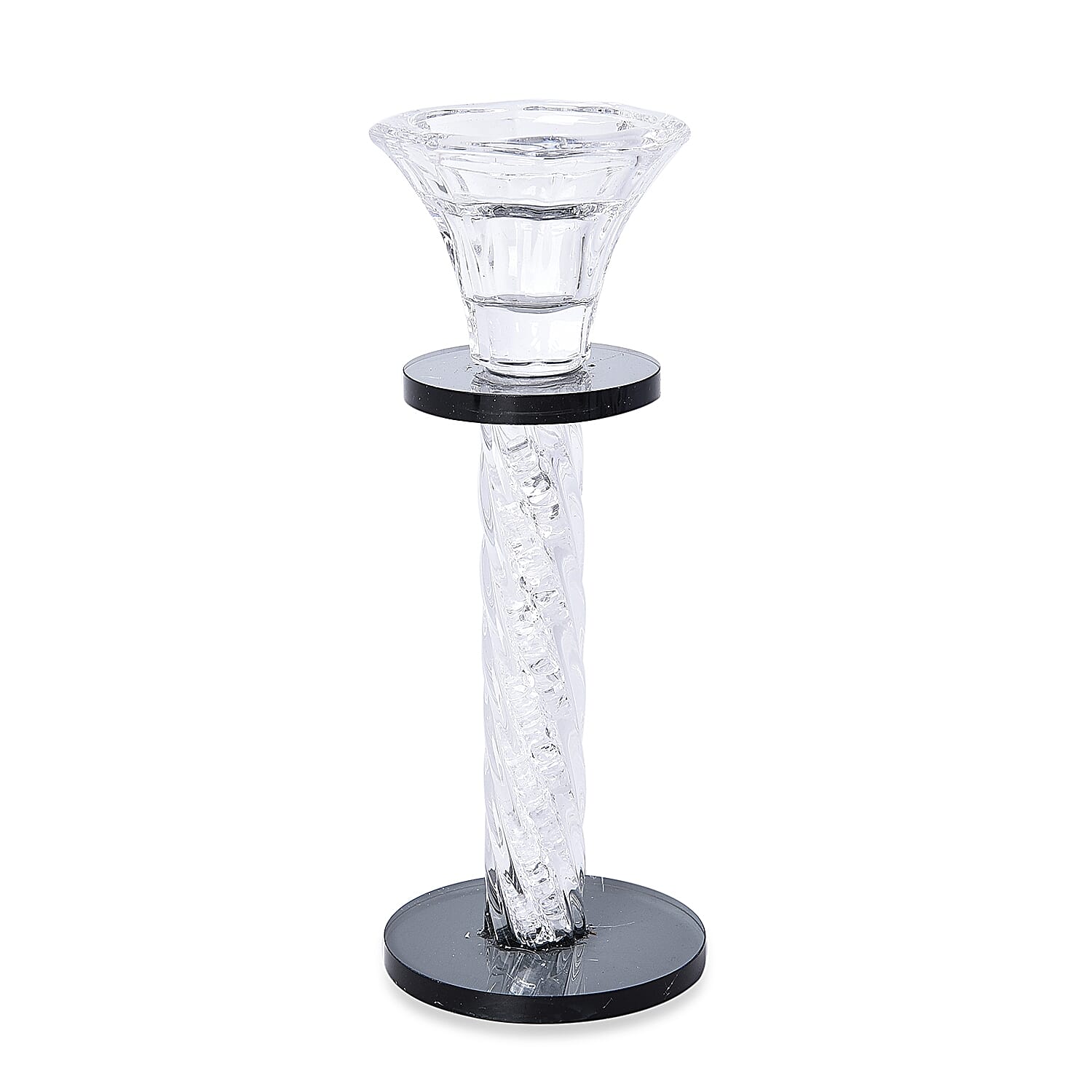 Set of 2 - Crystal Candle Holder with Black Circle (Size 17x6.5 cm)