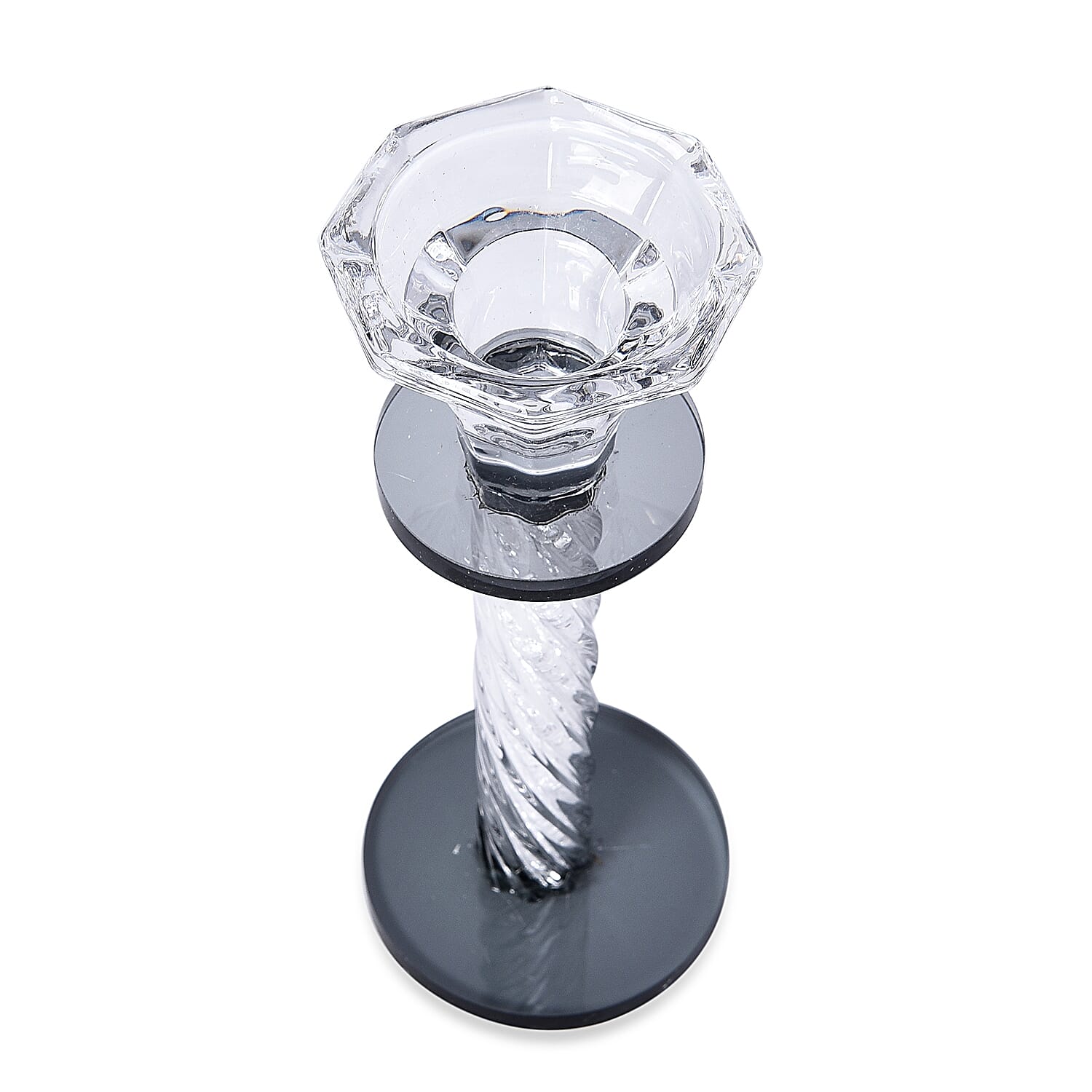 Set of 2 - Crystal Candle Holder with Black Circle (Size 17x6.5 cm)
