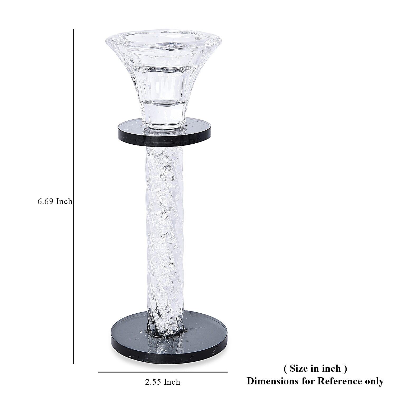 Set of 2 - Crystal Candle Holder with Black Circle (Size 17x6.5 cm)