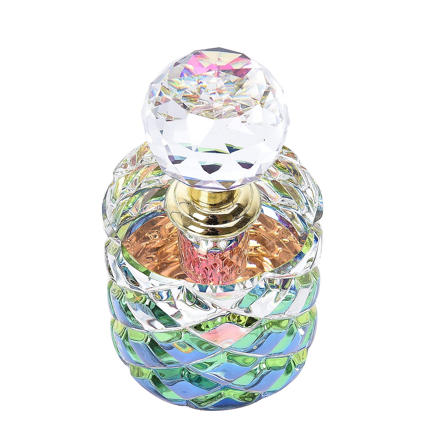 Cylindrical Carved Crystal Refillable Perfume Bottle with Colourful Base(Size 11x6cm)