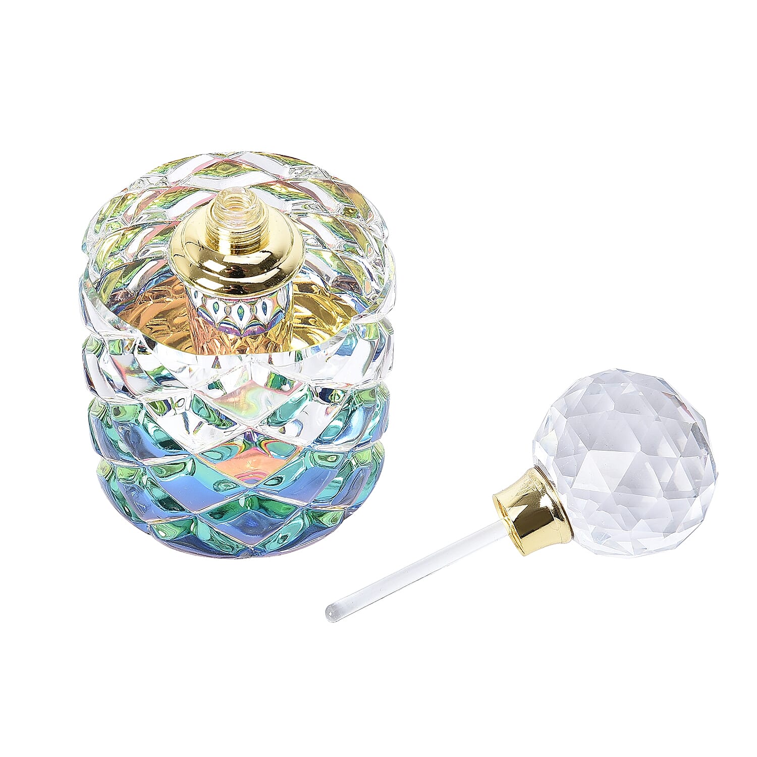 Cylindrical Carved Crystal Refillable Perfume Bottle with Colourful Base(Size 11x6cm)