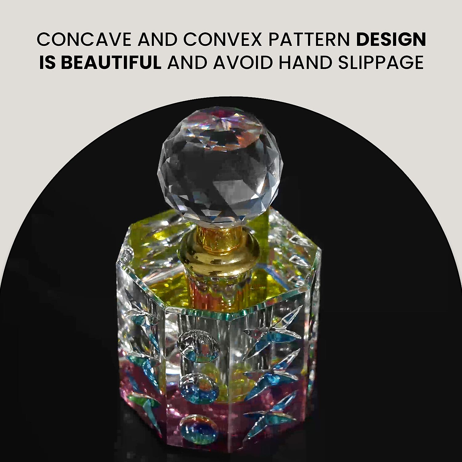 Octagonal Carved Crystal Refillable Perfume Bottle - 10ml