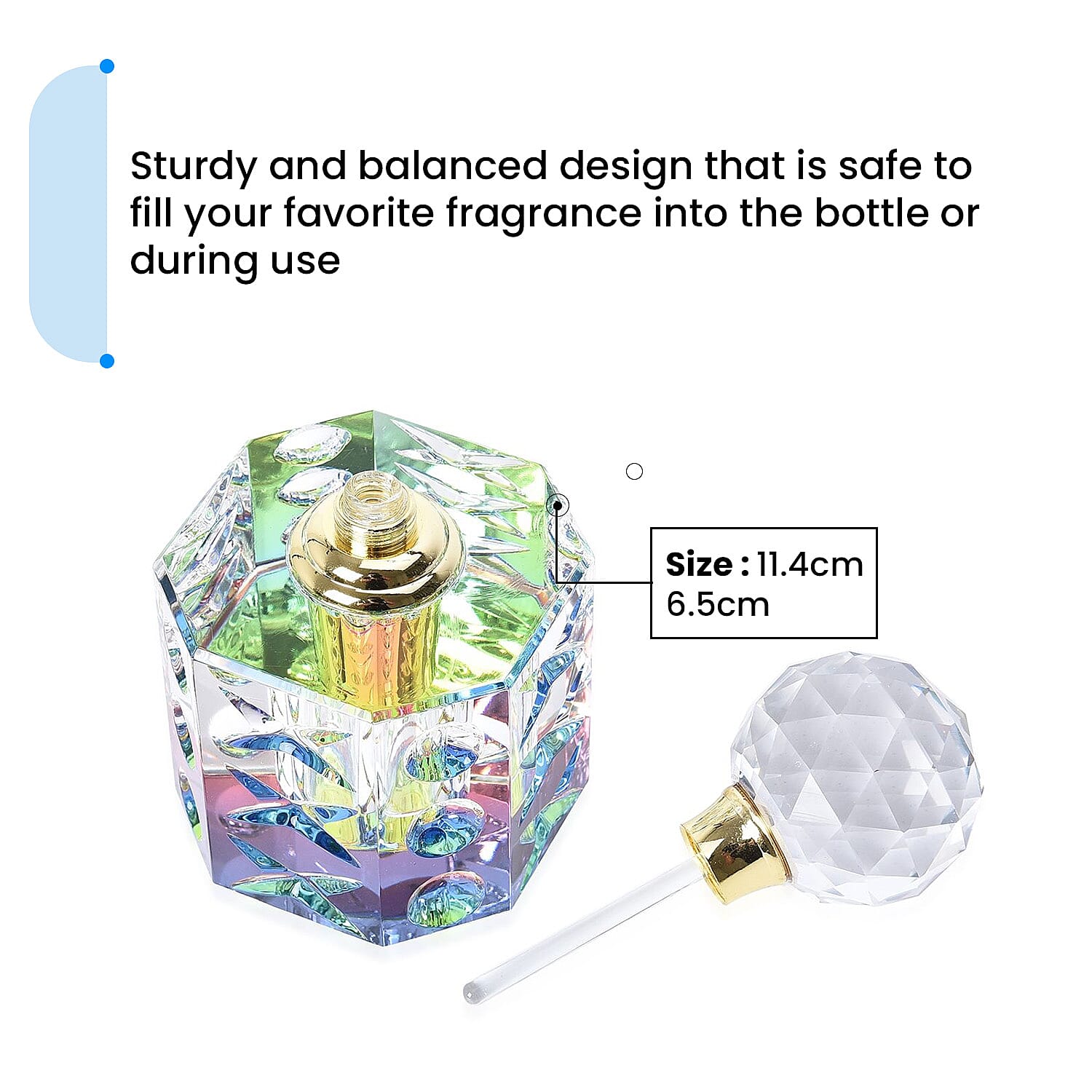 Octagonal Carved Crystal Refillable Perfume Bottle - 10ml