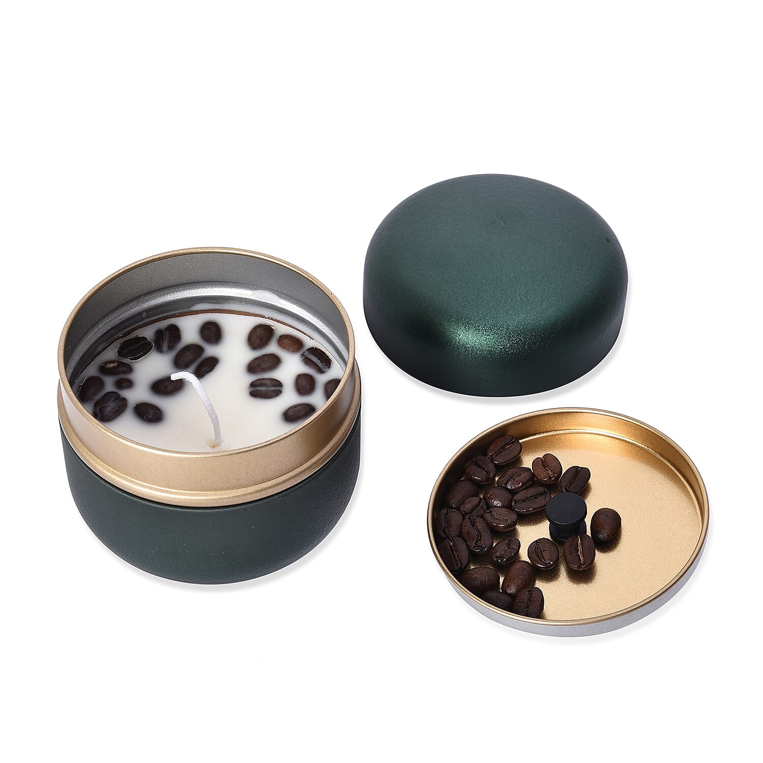 Coffee Scented Candle in Metal Container with Gift Box (Size 9x8 Cm) Made With Soybean Wax - Green