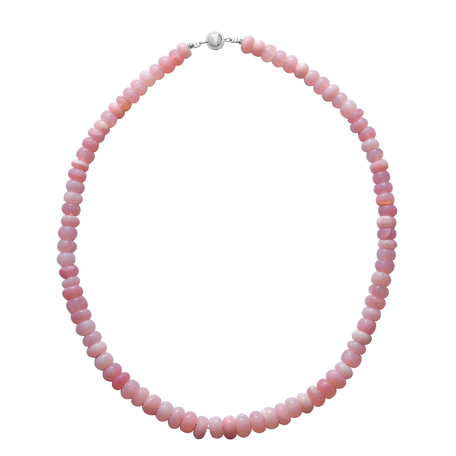 Peruvian Pink Opal Necklace (Size 18) with Magnetic Lock in Rhodium Overlay Sterling Silver 200.00 Ct.