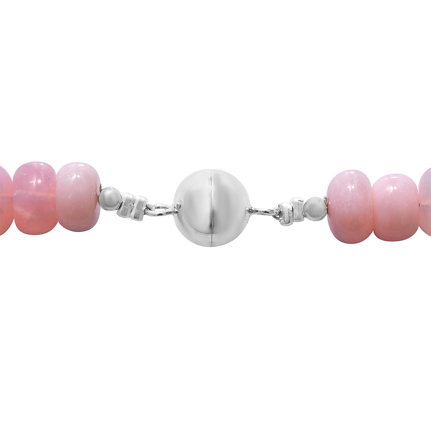 Peruvian Pink Opal Necklace (Size 18) with Magnetic Lock in Rhodium Overlay Sterling Silver 200.00 Ct.