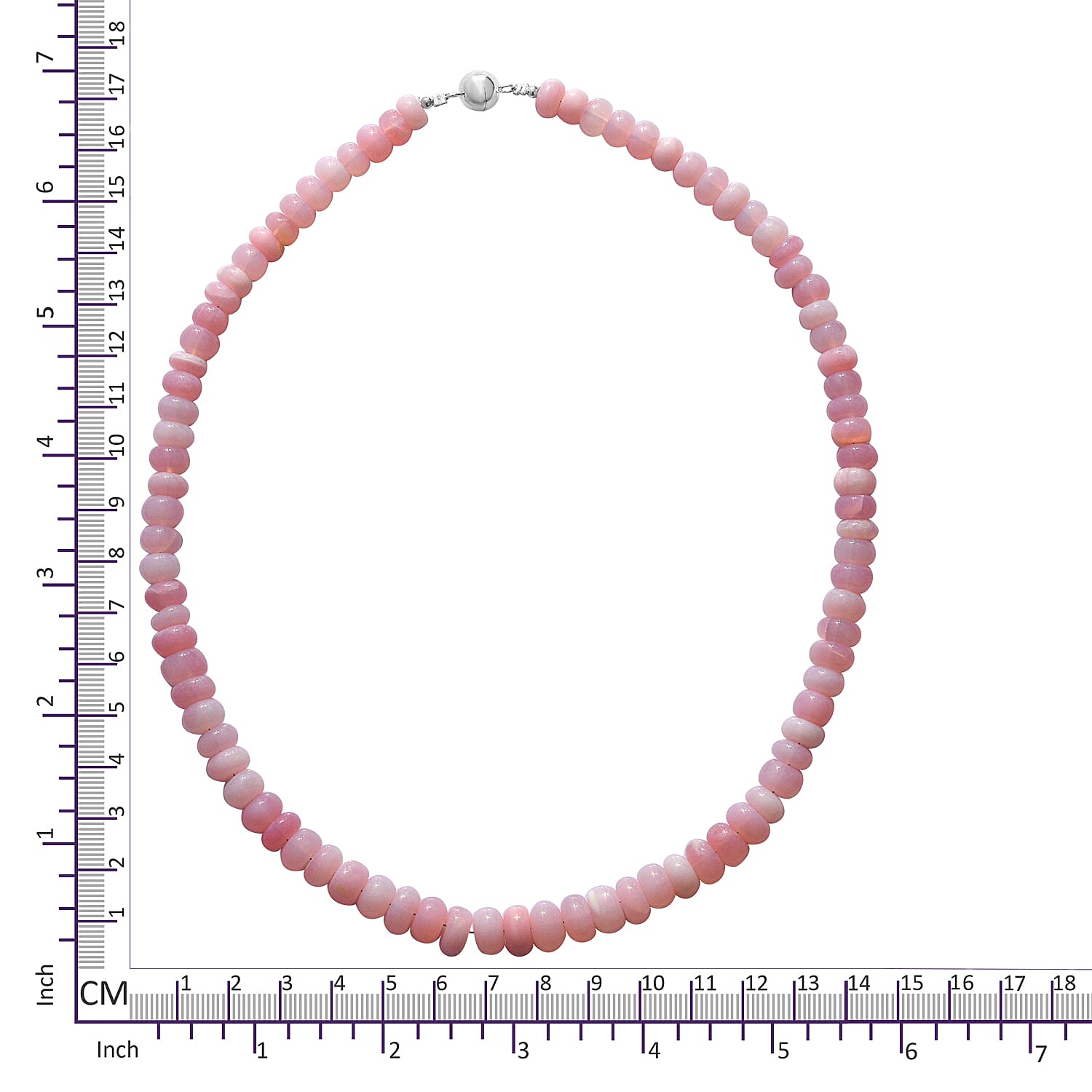 Peruvian Pink Opal Necklace (Size 18) with Magnetic Lock in Rhodium Overlay Sterling Silver 200.00 Ct.