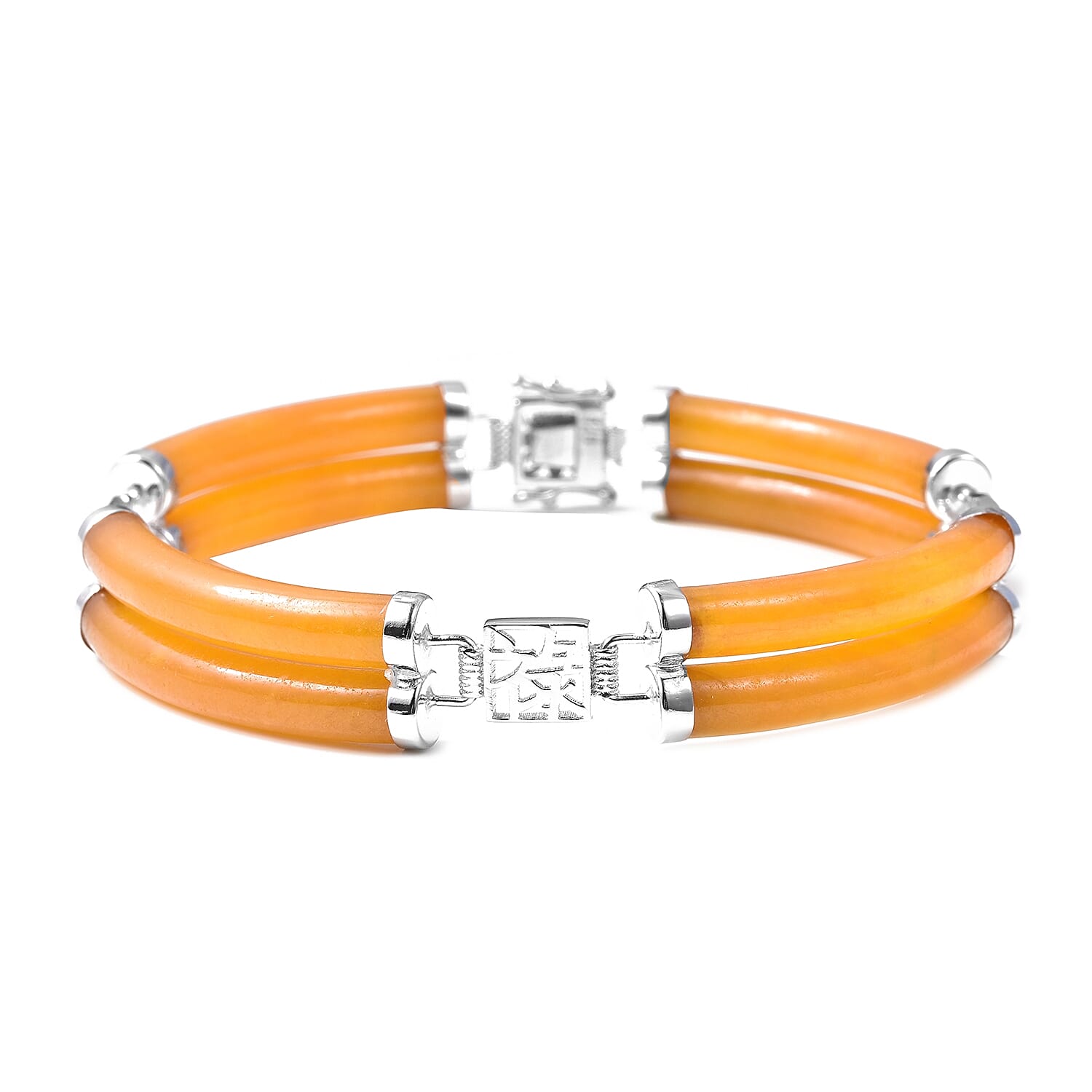 Honey Jade, Citrine Bracelet (Size 7.25) in Rhodium Overlay Sterling Silver 85.150 Ct.