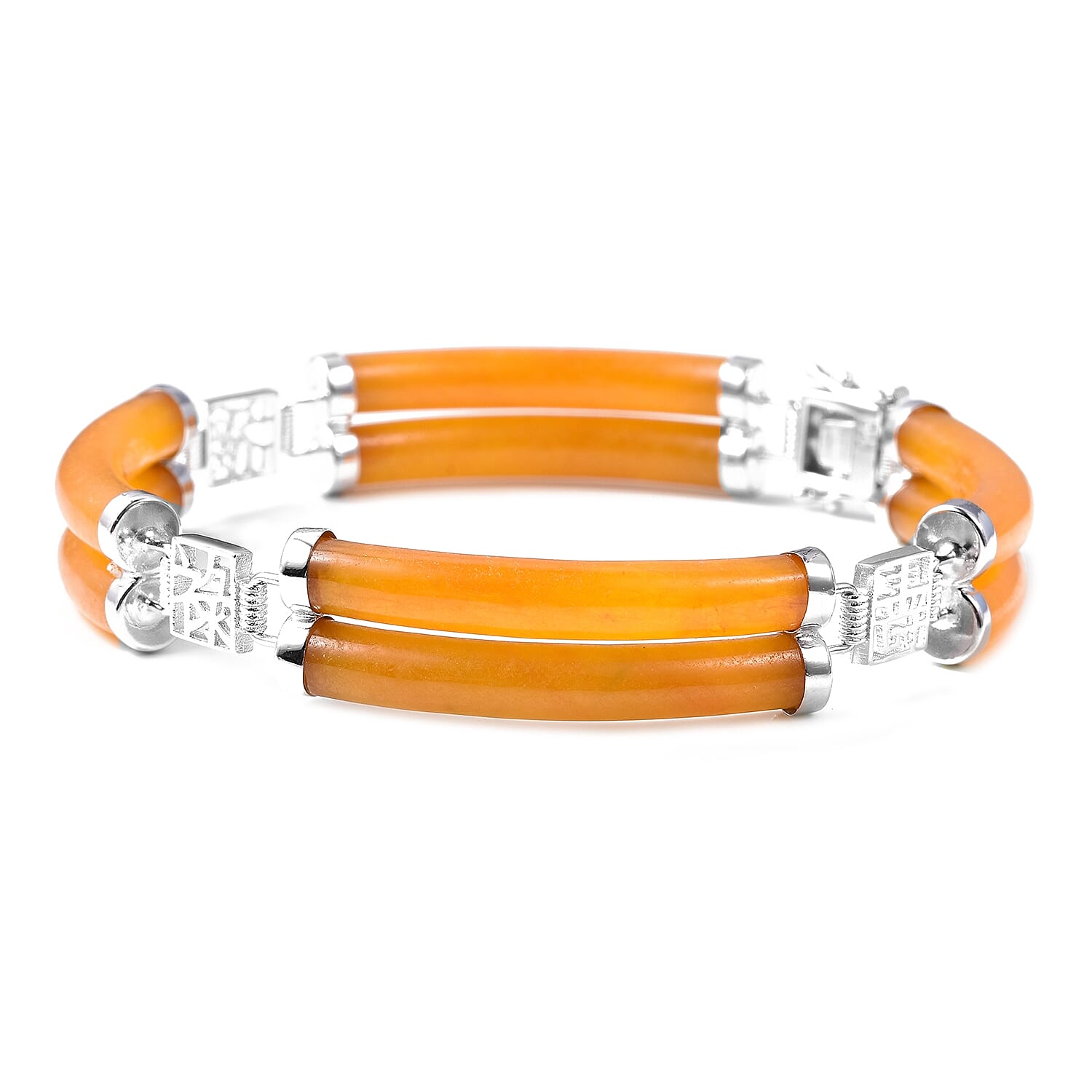 Honey Jade, Citrine Bracelet (Size 7.25) in Rhodium Overlay Sterling Silver 85.150 Ct.
