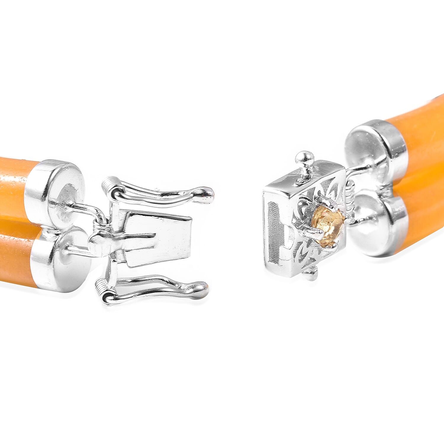 Honey Jade, Citrine Bracelet (Size 7.25) in Rhodium Overlay Sterling Silver 85.150 Ct.