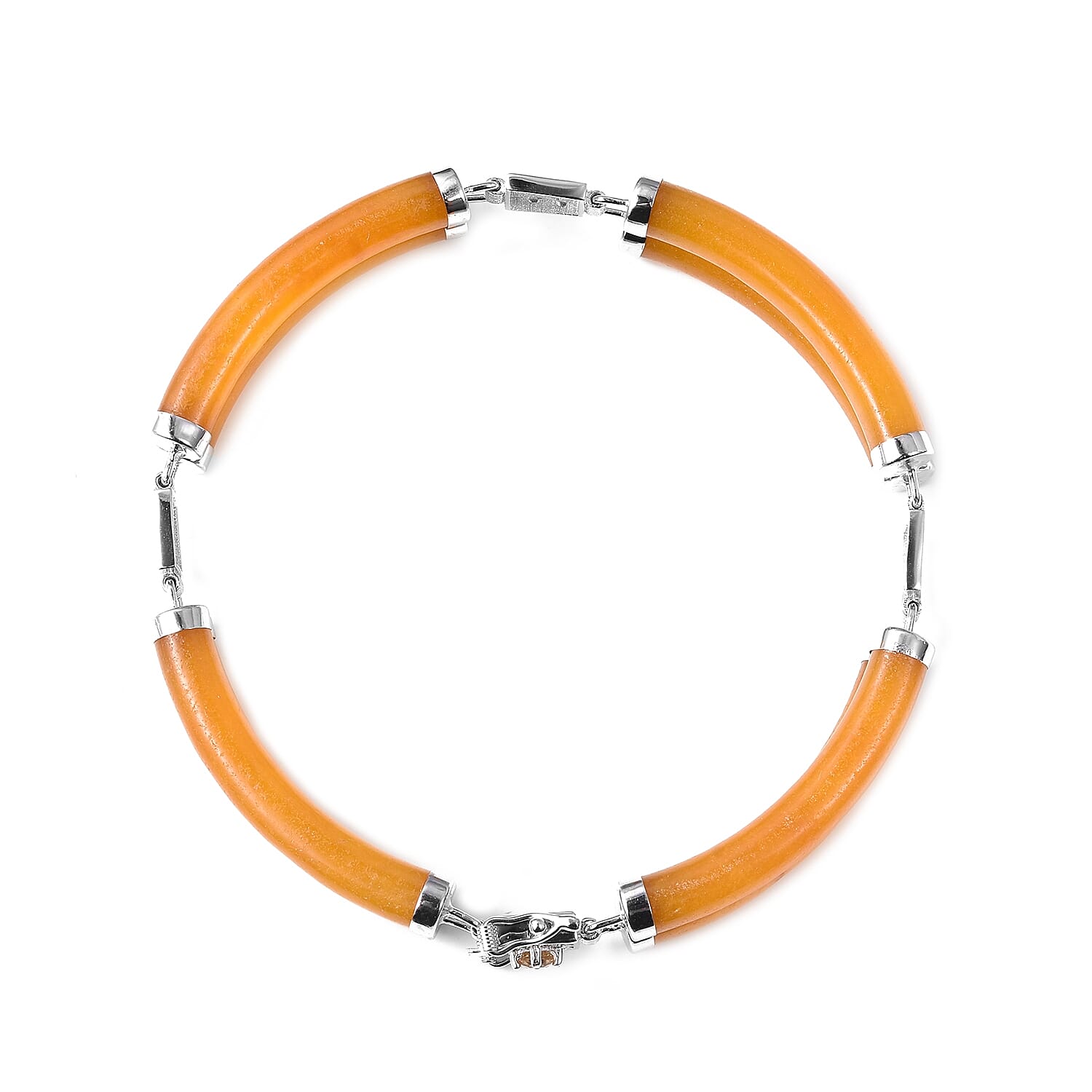 Honey Jade, Citrine Bracelet (Size 7.25) in Rhodium Overlay Sterling Silver 85.150 Ct.