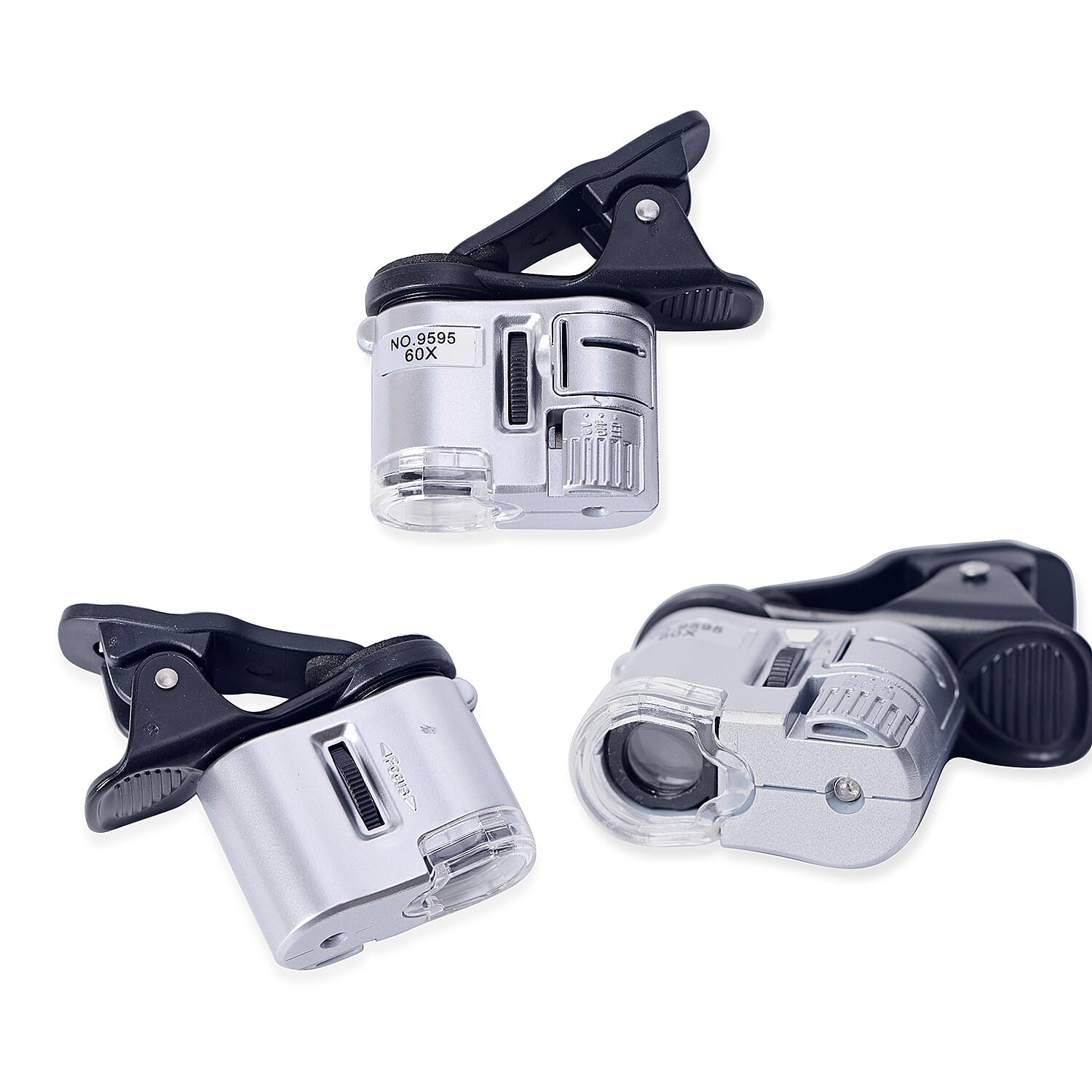 3 Piece Set - Children Microscope, 60X LED Microscope and Flashlight with 3 Dinosaur Patterns - Black, White, Green and Silver