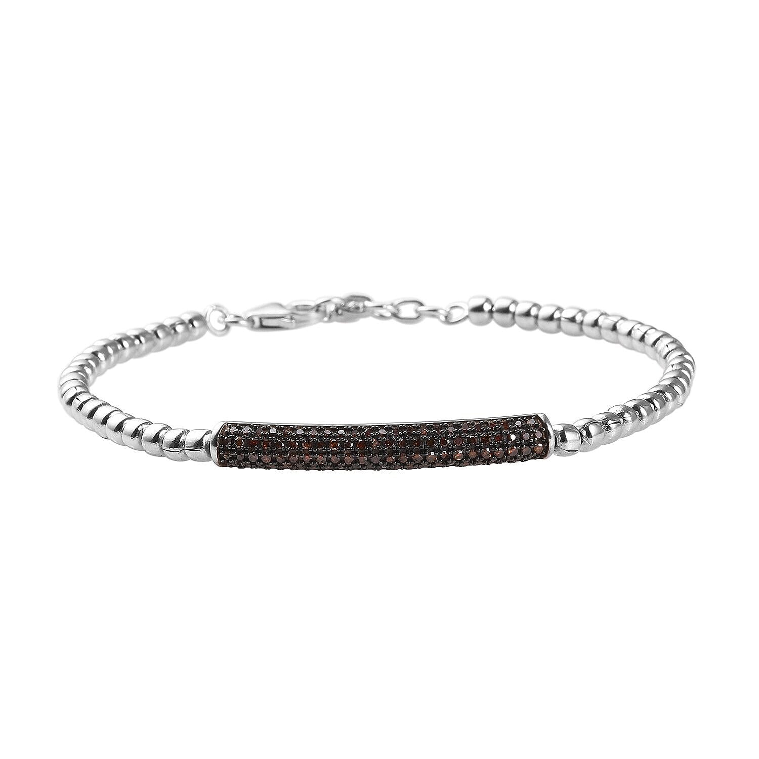 Red Diamond (Rnd) Bracelet (Size 7 with 0.50 inch Extender) in Platinum Overlay Sterling Silver 0.50 Ct, Silver wt 8.80 Gms