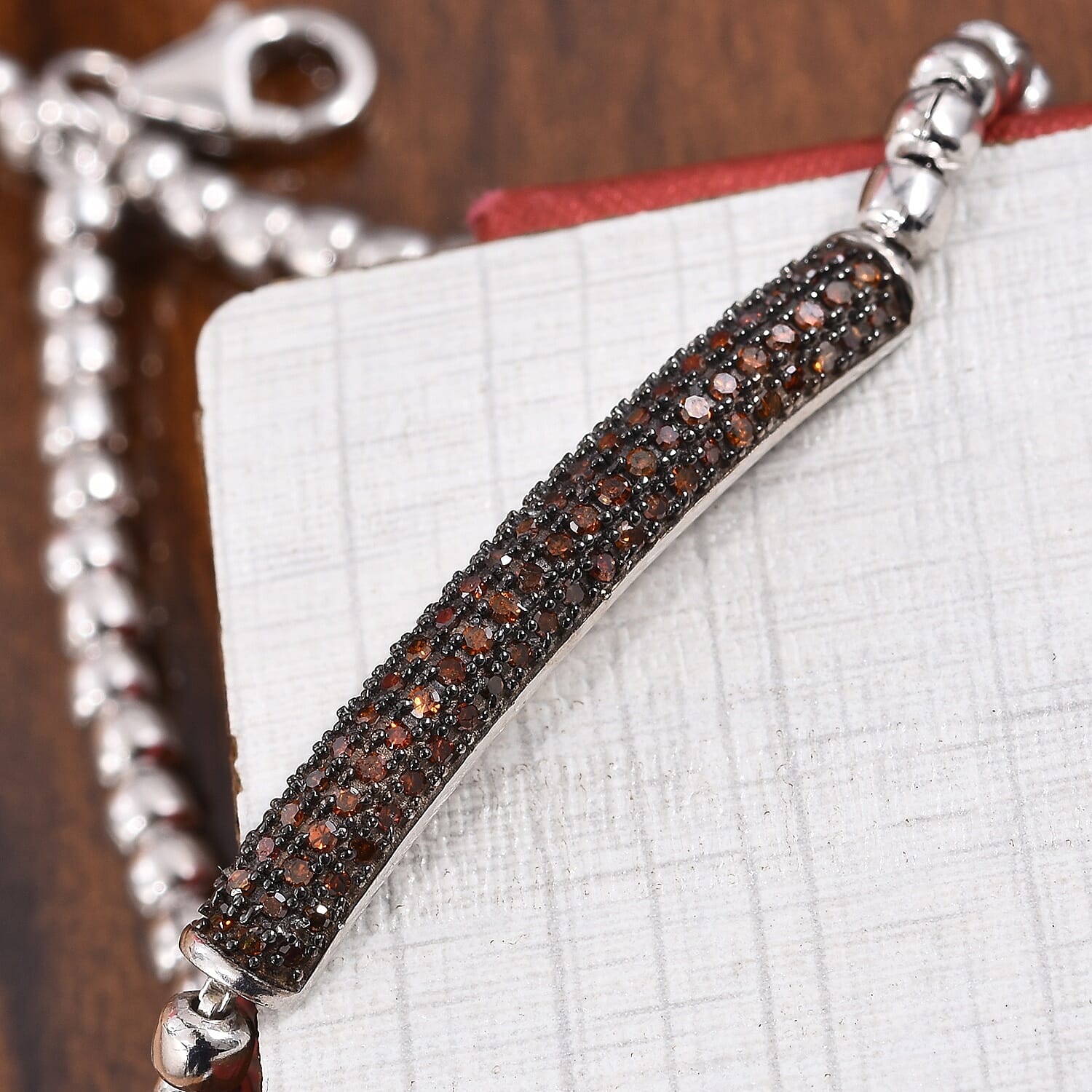 Red Diamond (Rnd) Bracelet (Size 7 with 0.50 inch Extender) in Platinum Overlay Sterling Silver 0.50 Ct, Silver wt 8.80 Gms