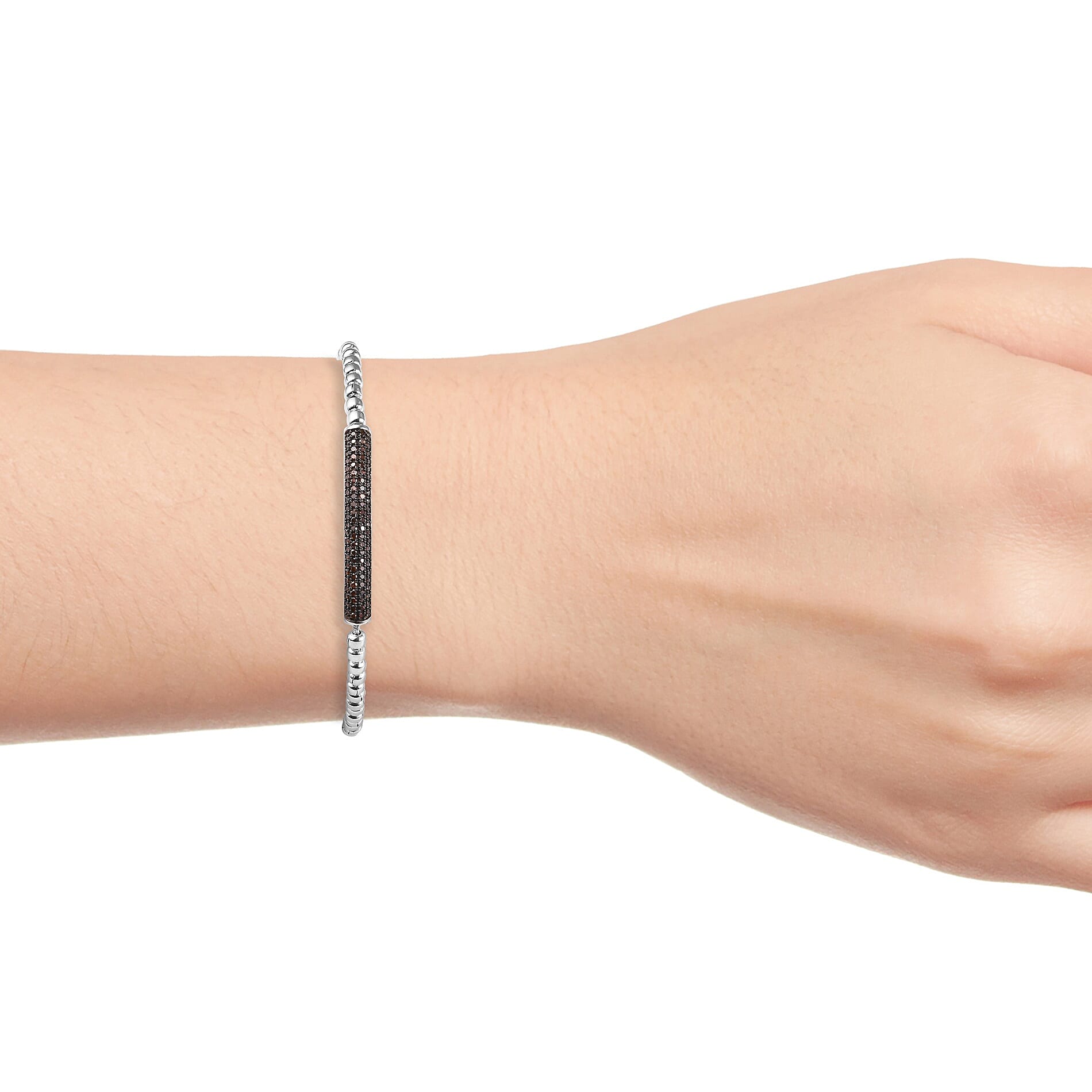 Red Diamond (Rnd) Bracelet (Size 7 with 0.50 inch Extender) in Platinum Overlay Sterling Silver 0.50 Ct, Silver wt 8.80 Gms