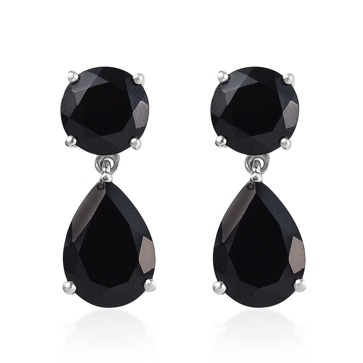 Natural Boi Ploi Black Spinel (Pear and Rnd) Dangling Earrings (with Push Back) in Platinum Overlay Sterling Silver 22.25 Ct.
