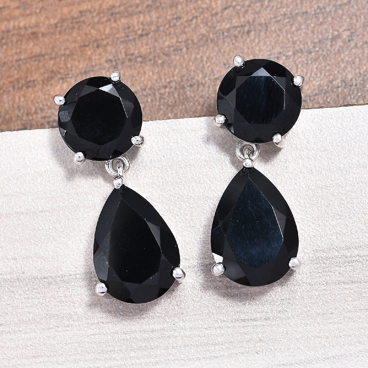 Natural Boi Ploi Black Spinel (Pear and Rnd) Dangling Earrings (with Push Back) in Platinum Overlay Sterling Silver 22.25 Ct.