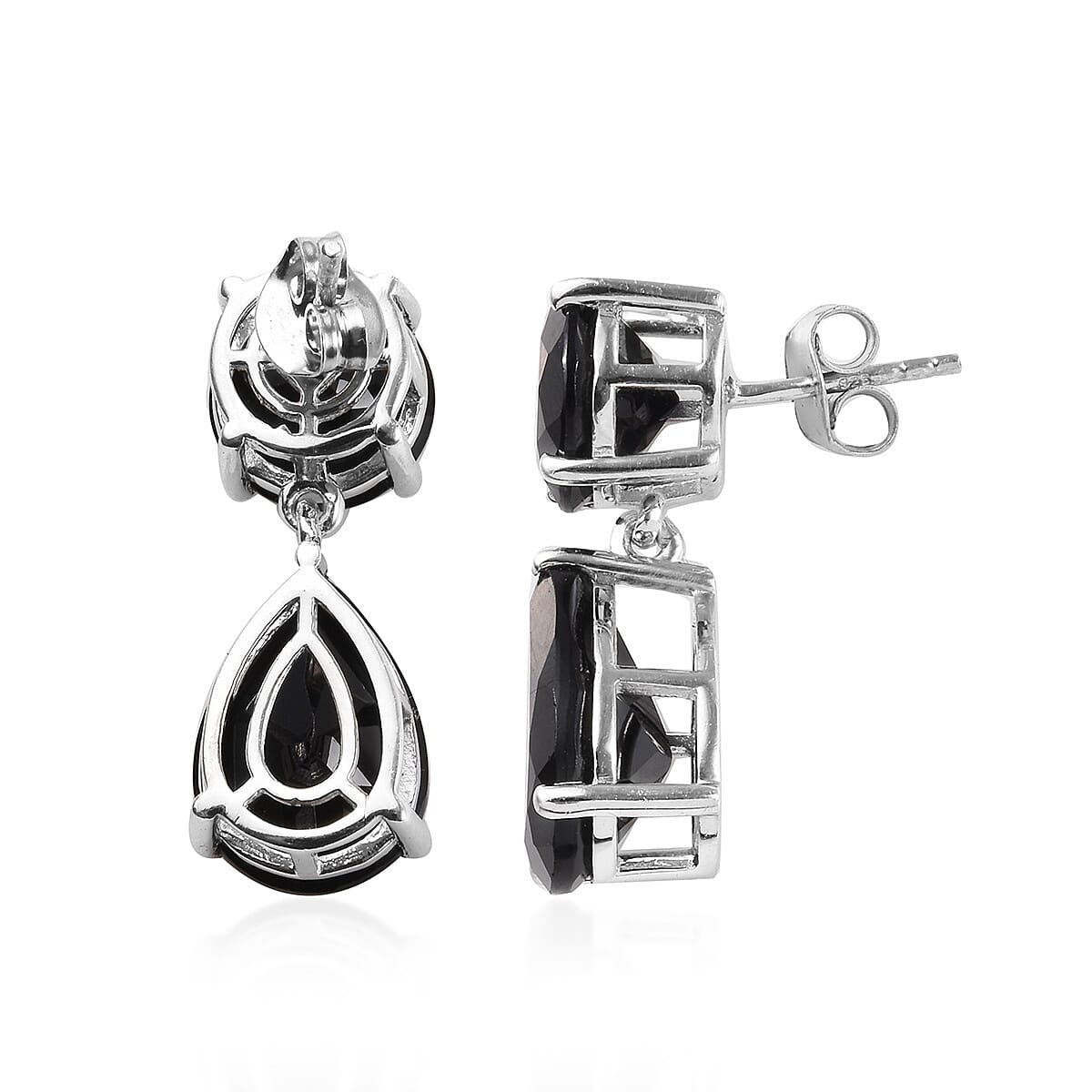 Natural Boi Ploi Black Spinel (Pear and Rnd) Dangling Earrings (with Push Back) in Platinum Overlay Sterling Silver 22.25 Ct.