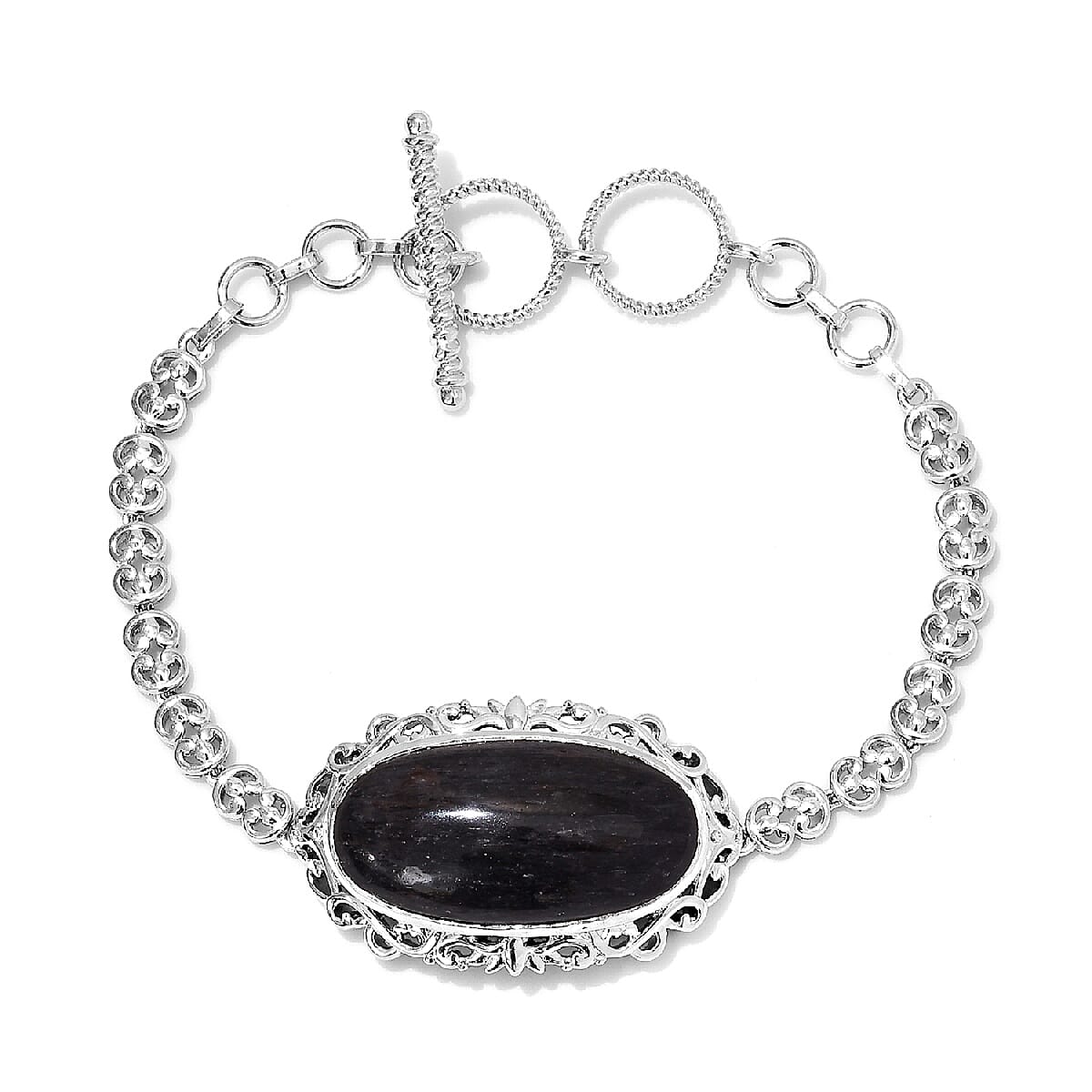 Blue Aventurine (Ovl 30x15 mm) Bracelet (Size 7.5-8) in Silver Tone 25.000 Ct.