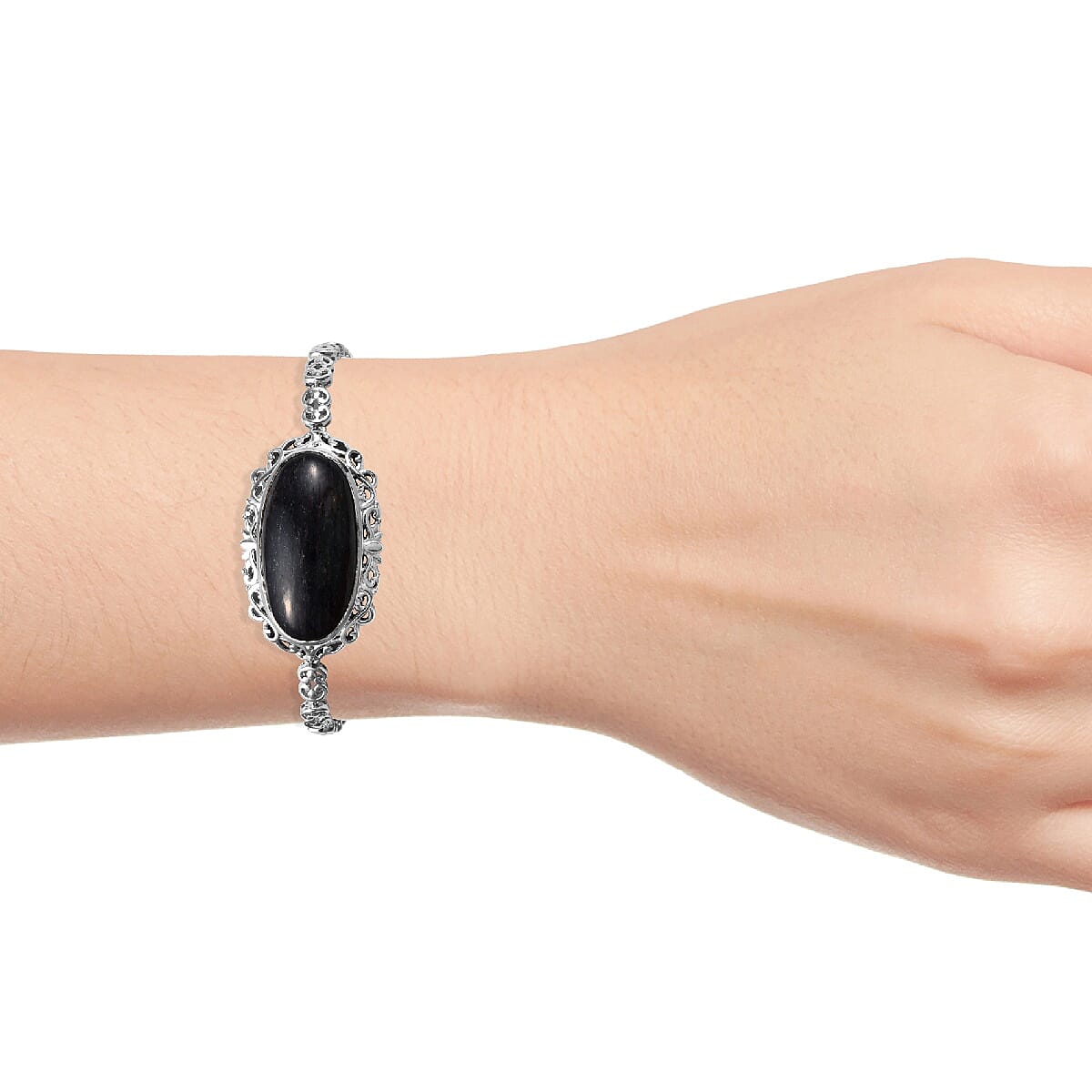 Blue Aventurine (Ovl 30x15 mm) Bracelet (Size 7.5-8) in Silver Tone 25.000 Ct.