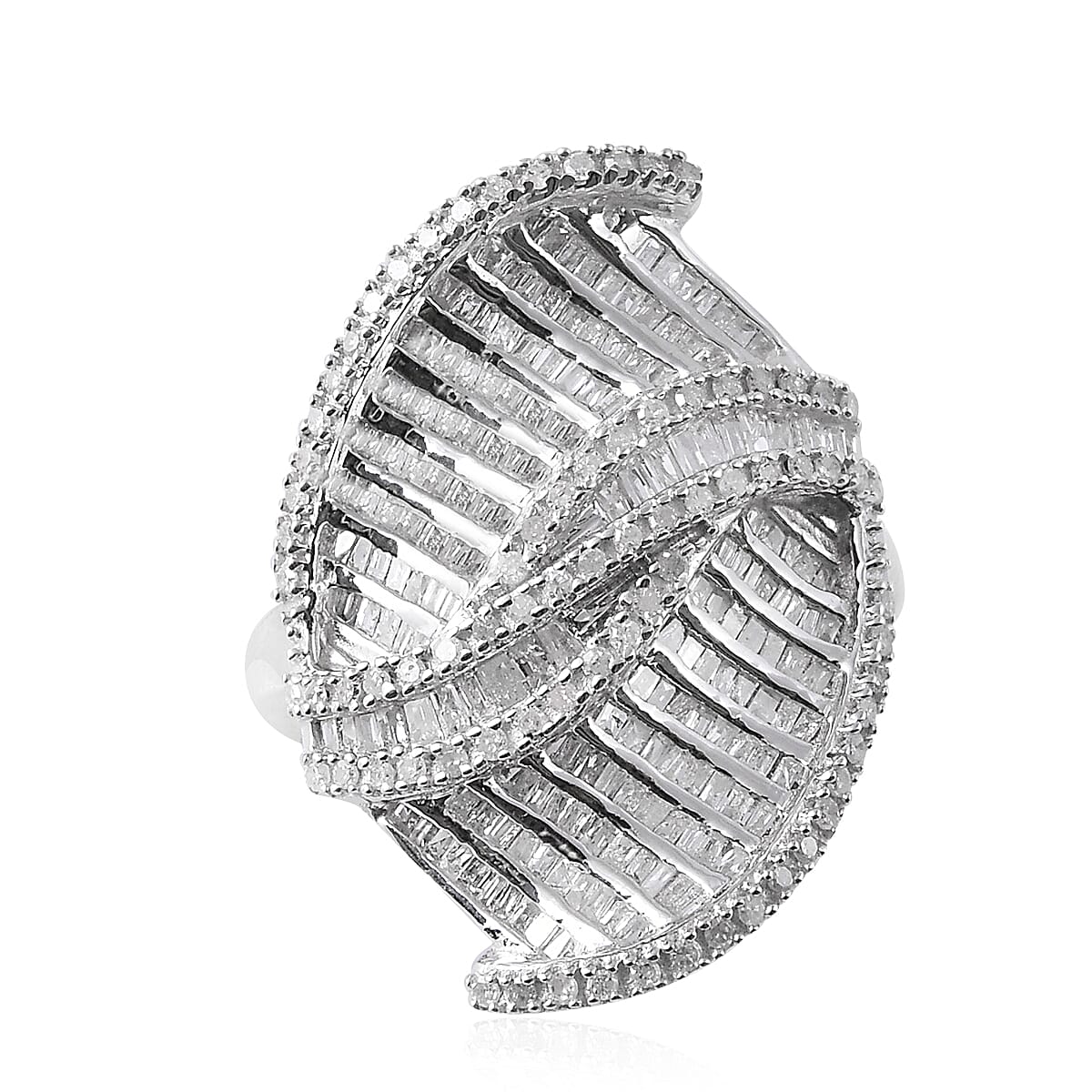 Diamond (Rnd and Bgt) Ring in Platinum Overlay Sterling Silver 1.001 Ct, Silver wt 6.20 Gms