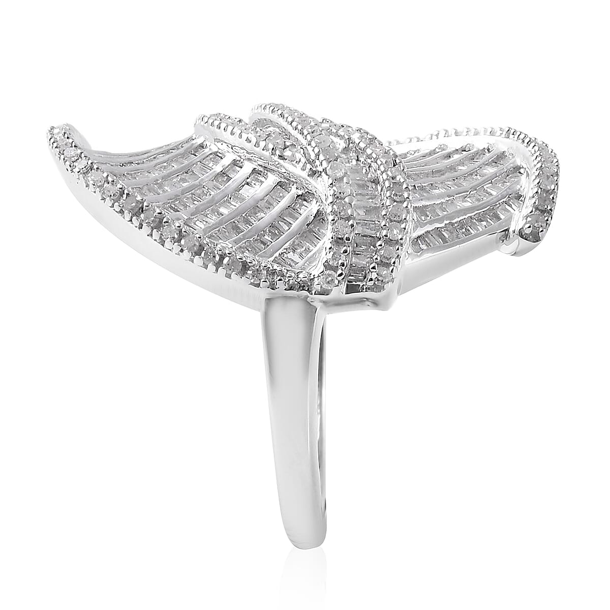 Diamond (Rnd and Bgt) Ring in Platinum Overlay Sterling Silver 1.001 Ct, Silver wt 6.20 Gms