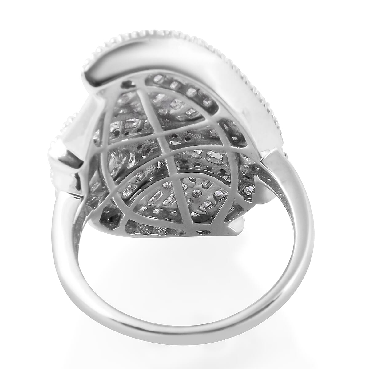 Diamond (Rnd and Bgt) Ring in Platinum Overlay Sterling Silver 1.001 Ct, Silver wt 6.20 Gms