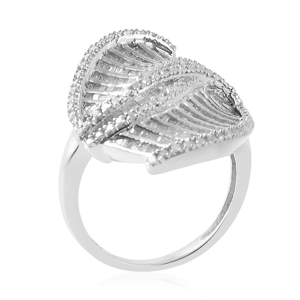 Diamond (Rnd and Bgt) Ring in Platinum Overlay Sterling Silver 1.001 Ct, Silver wt 6.20 Gms