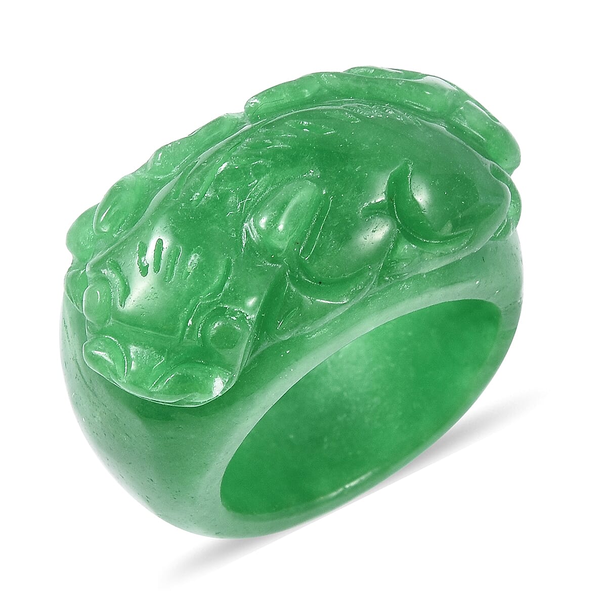 Carved Green Jade Qilin Band Ring 36.00 Ct.
