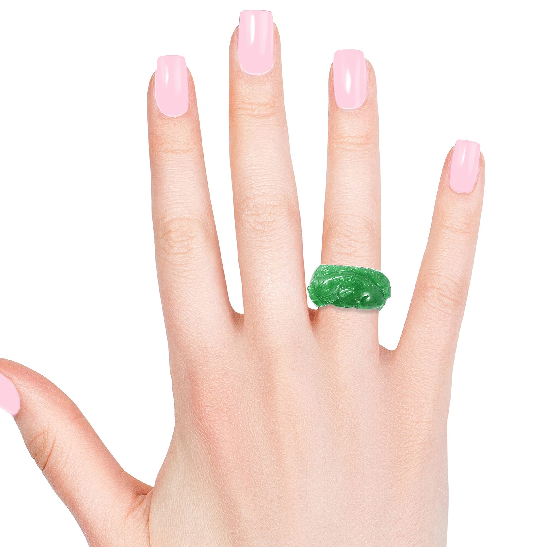 Carved Green Jade Qilin Band Ring 36.00 Ct.