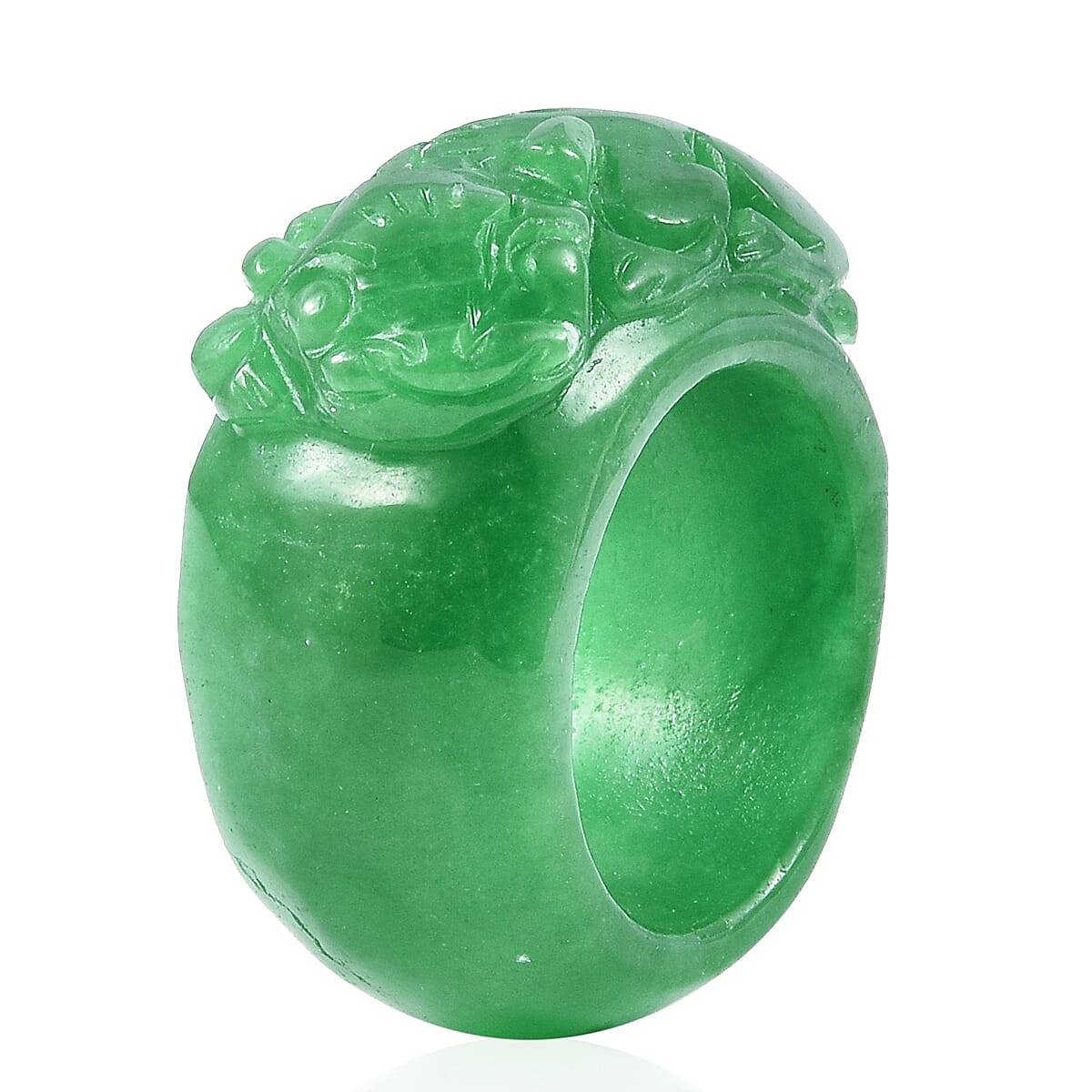 Carved Green Jade Qilin Band Ring 36.00 Ct.