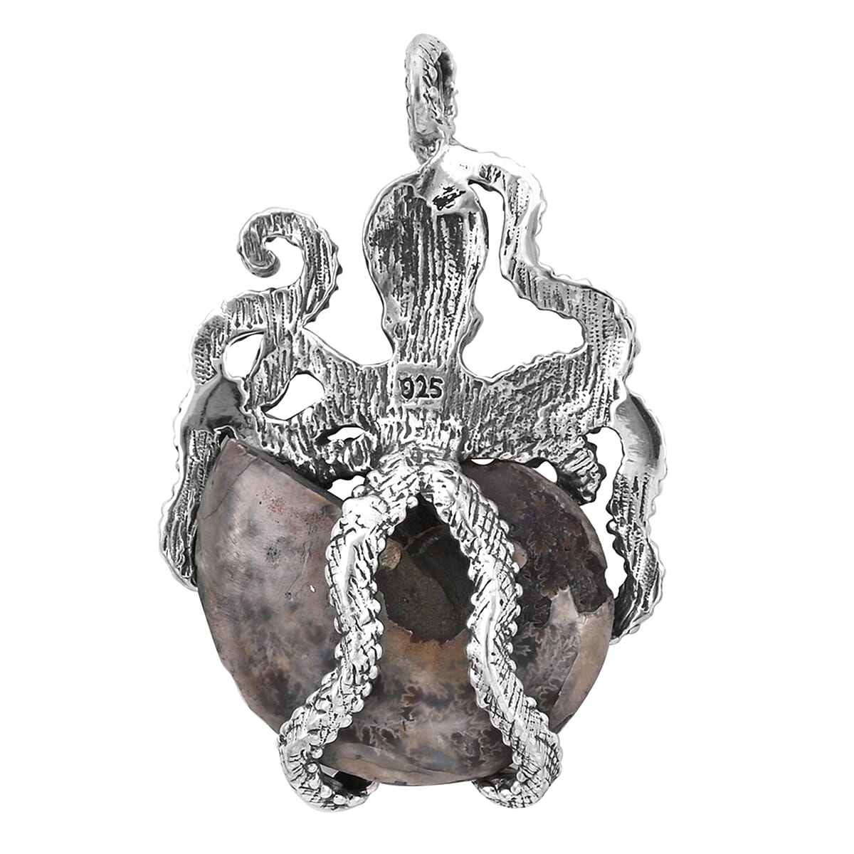 Royal Bali Collection - Ammonite Fossil Octopus Pendant in Sterling Silver, Silver wt 12.40 Gms
