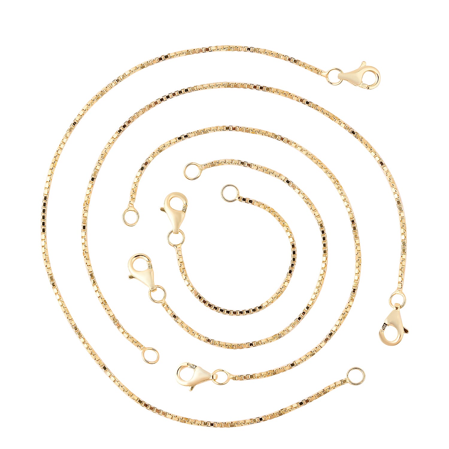 Set of 5 - Yellow Gold Overlay Sterling Silver Extender