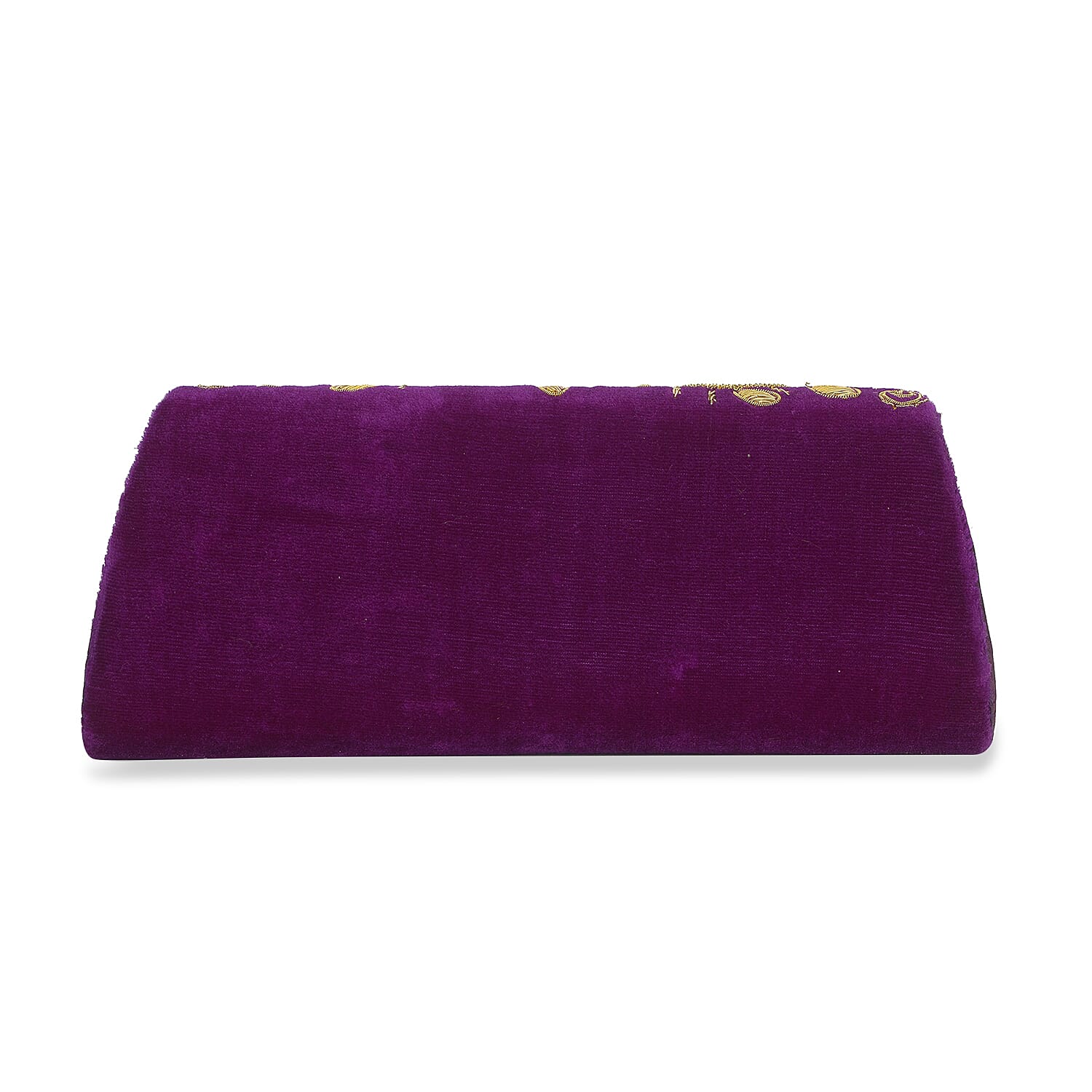 Peacock Sequence Hand Embroidered Velvet Clutch with Shoulder Strap (Size 25.4x12.7 Cm) - Purple
