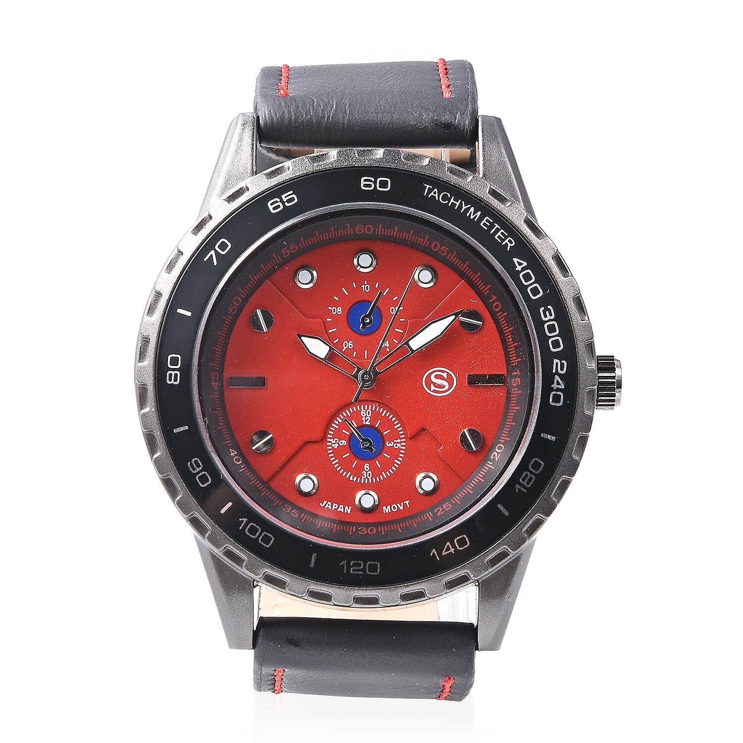STRADA Japanese Movement Water Resistance Sporty Look Watch with Black Strap and Red Dial