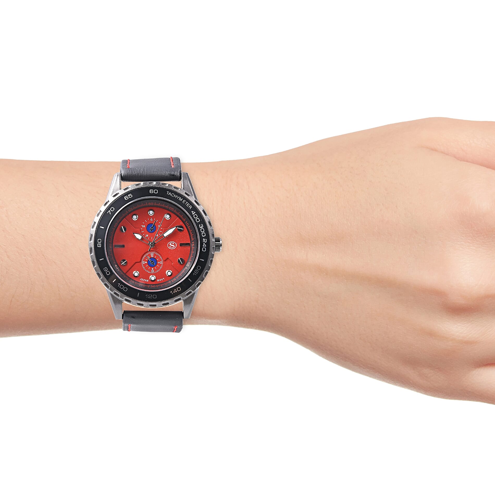 STRADA Japanese Movement Water Resistance Sporty Look Watch with Black Strap and Red Dial