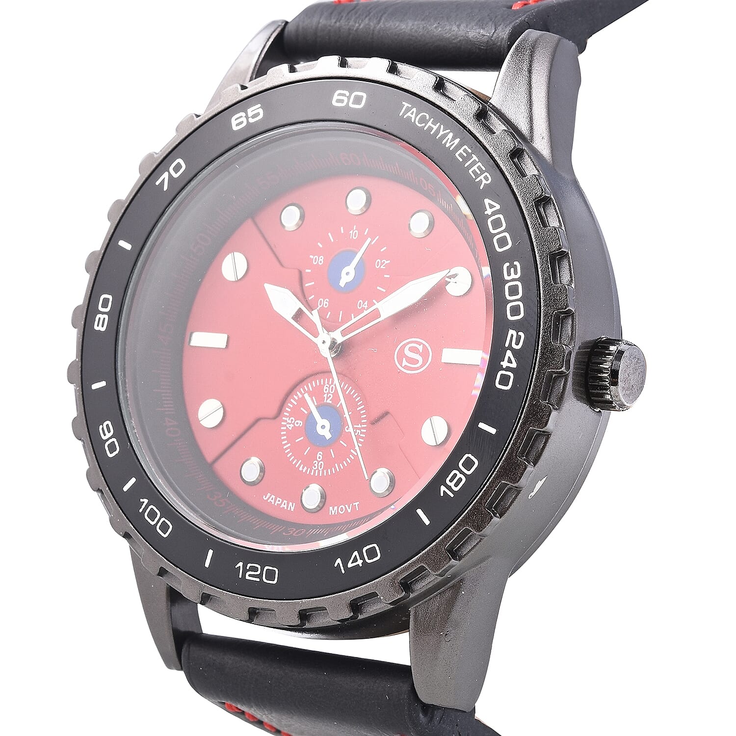 STRADA Japanese Movement Water Resistance Sporty Look Watch with Black Strap and Red Dial