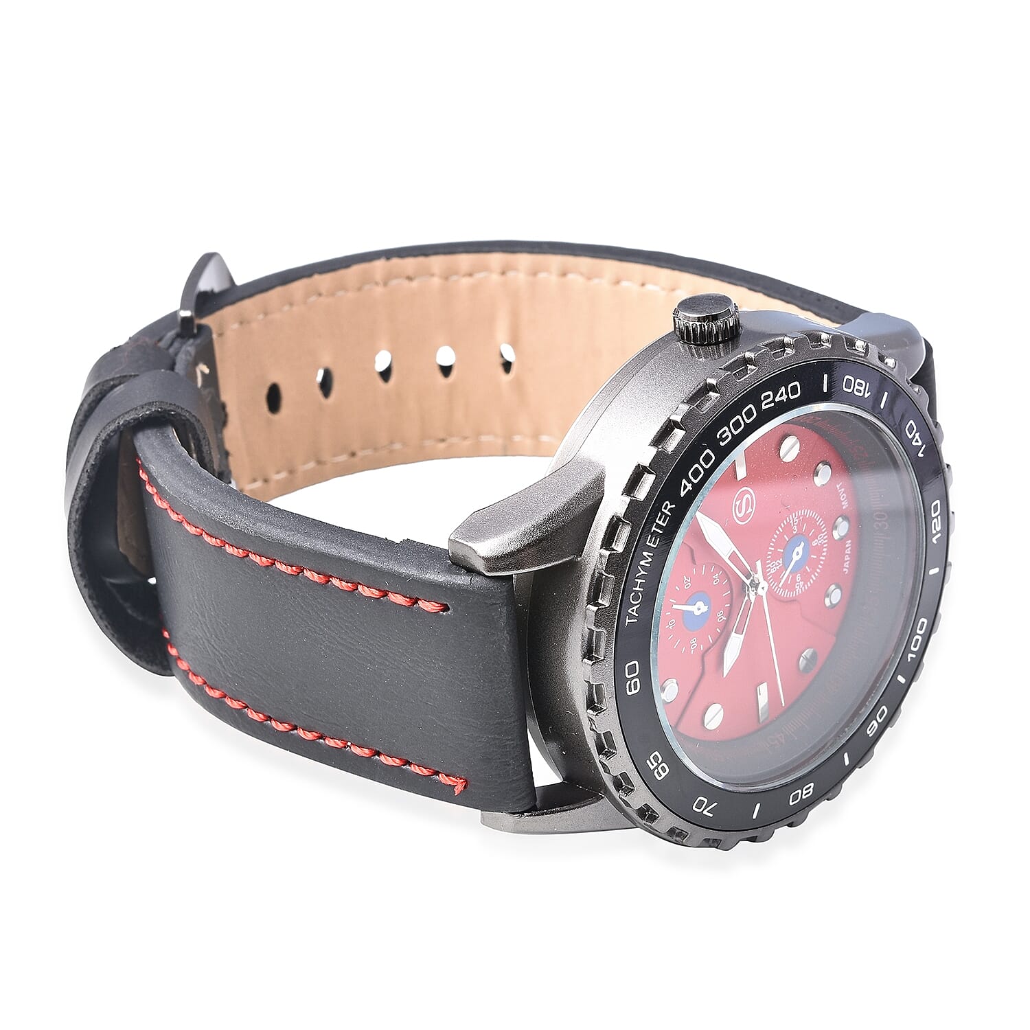 STRADA Japanese Movement Water Resistance Sporty Look Watch with Black Strap and Red Dial