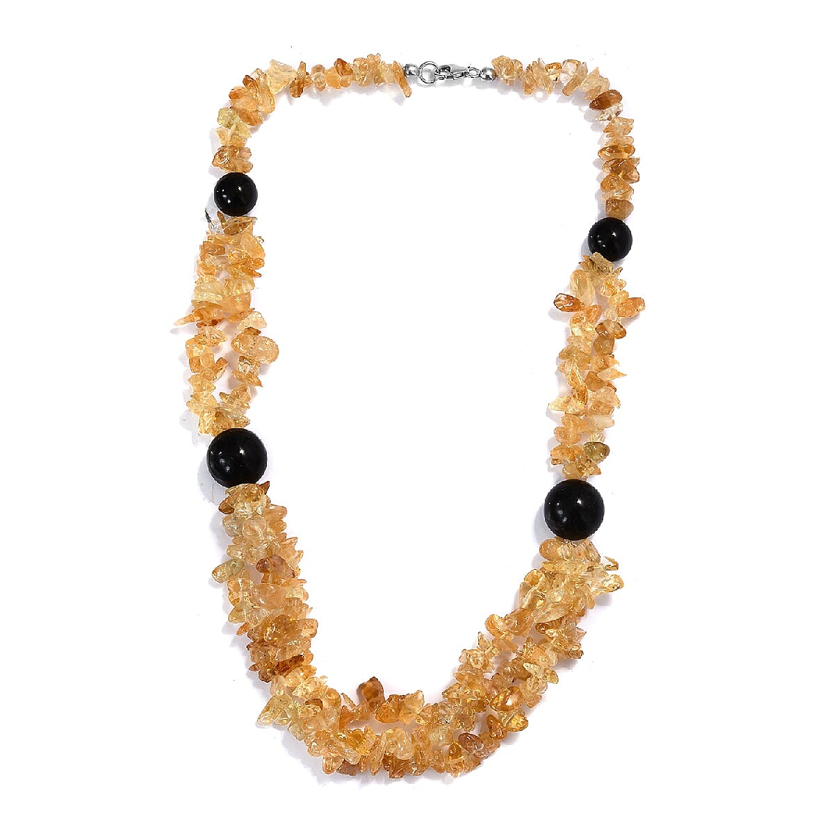 Citrine and Black Onyx Necklace (Size 20) with Lobster Lock in Sterling Silver 405.000 Ct.