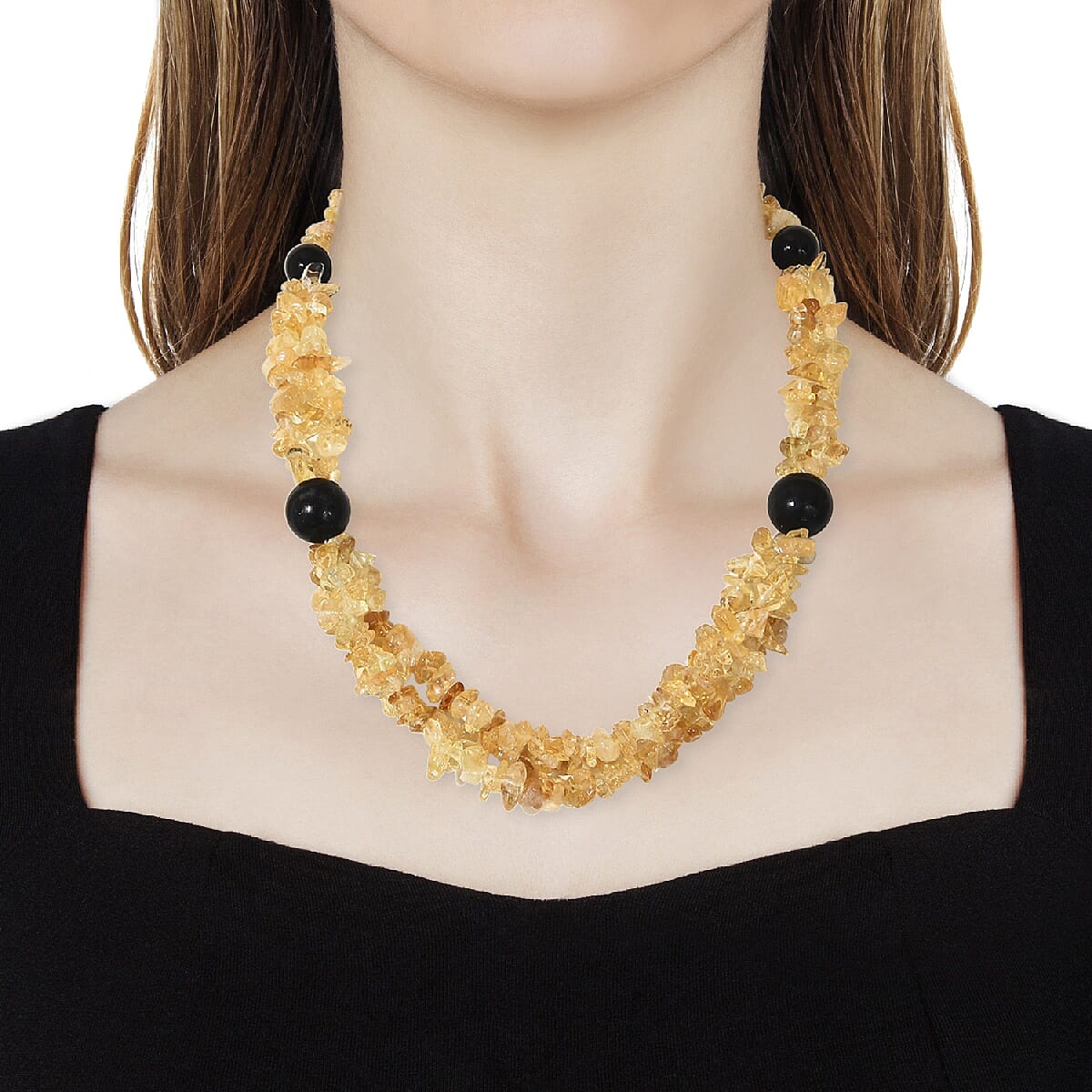 Citrine and Black Onyx Necklace (Size 20) with Lobster Lock in Sterling Silver 405.000 Ct.