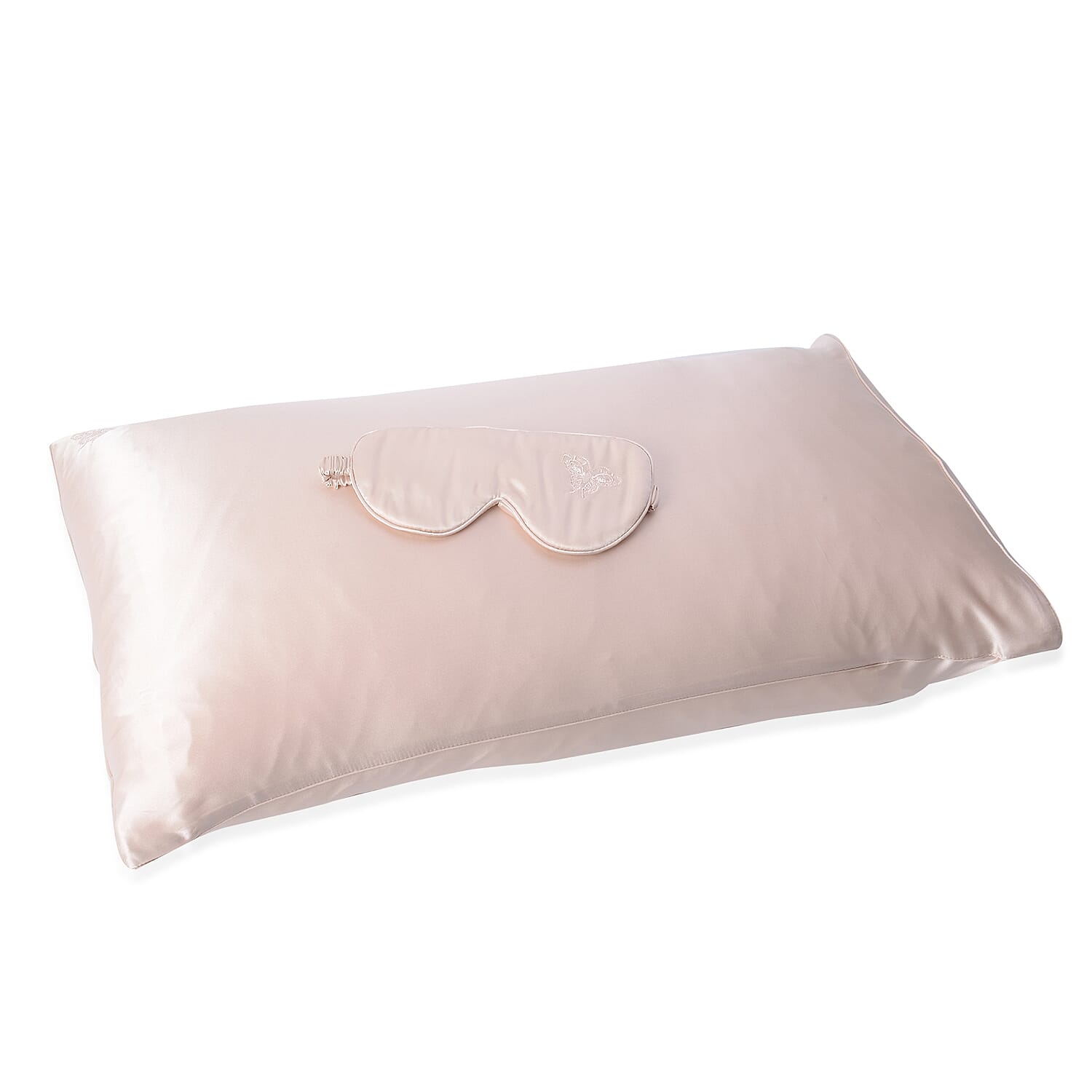 2 Piece Set - 100% Mulberry Silk Pillow Case (Size 50x75 Cm) and Eye Mask (Size 23.5x10.5 Cm) with Gift Box - Cream