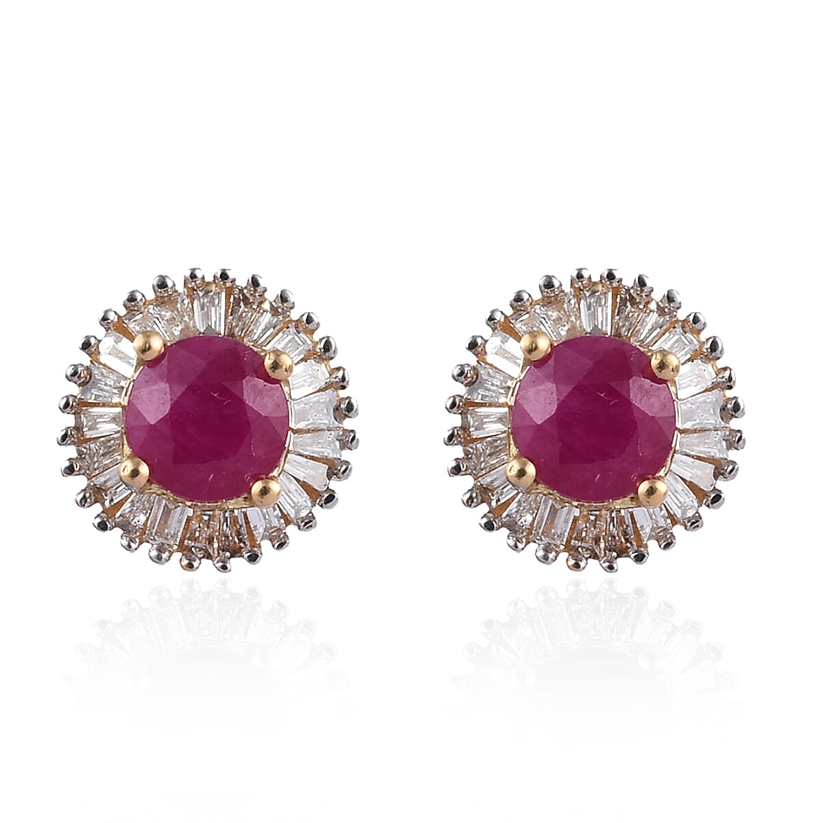 ILIANA 18K Yellow Gold AAAA Ruby (Rnd), Diamond (SI-G-H) Earrings (with Screw Back) 1.20 Ct.
