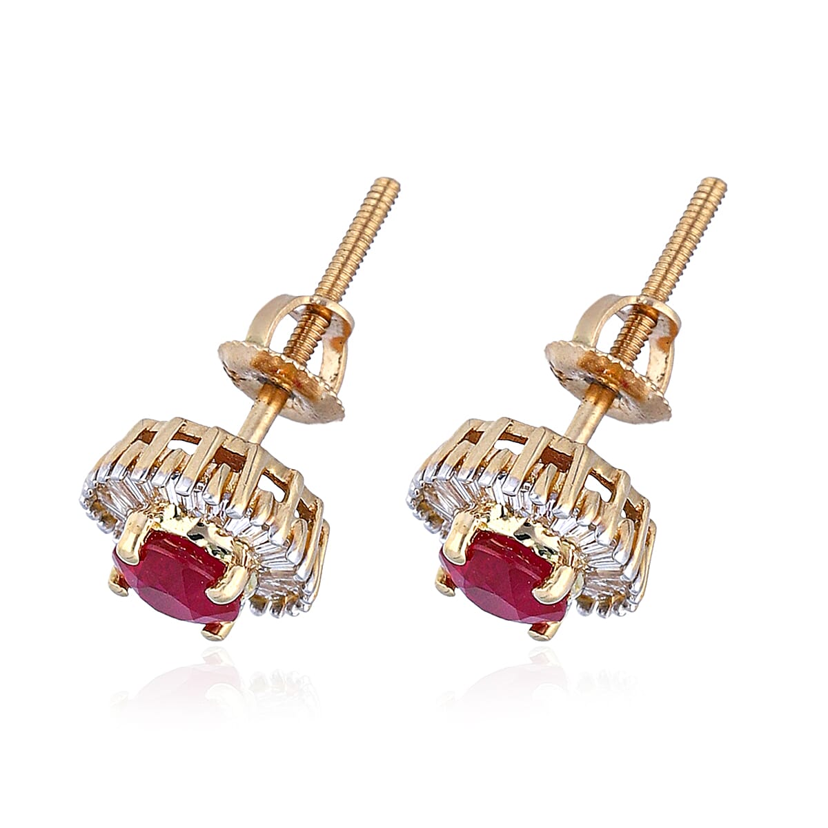 ILIANA 18K Yellow Gold AAAA Ruby (Rnd), Diamond (SI-G-H) Earrings (with Screw Back) 1.20 Ct.